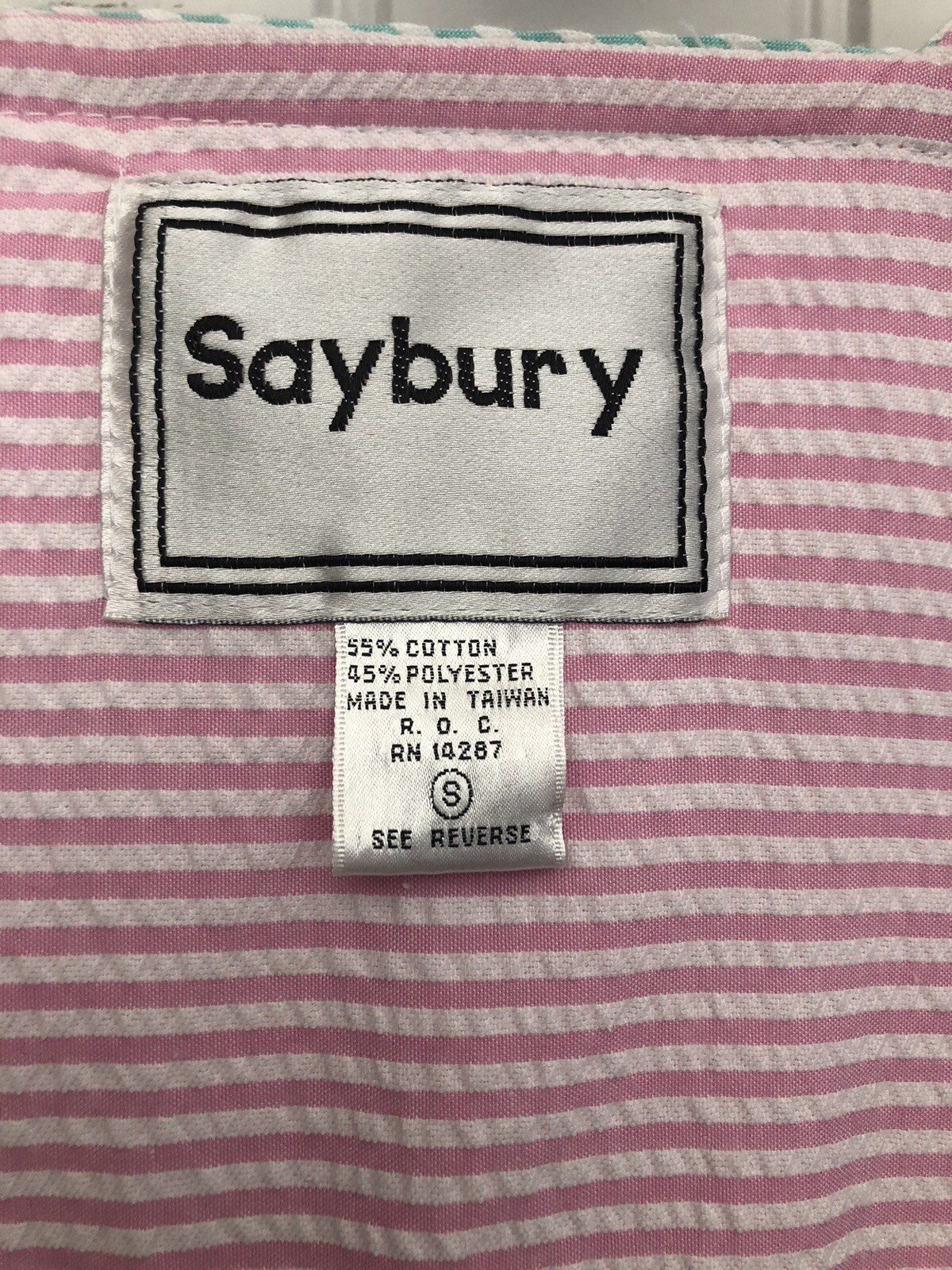 Sm Vintage Pastel Striped Seersucker Housecoat Cotton/Polyester Made in Taiwan.
