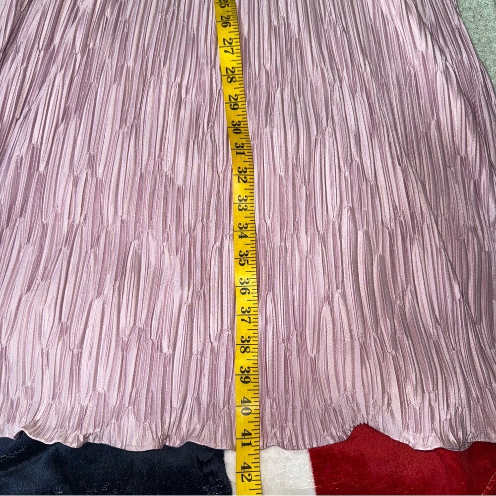 VTG 80s Crinkle Pleated Faux Wrap Style Dress Dusty Pink Chrissy Threes Company