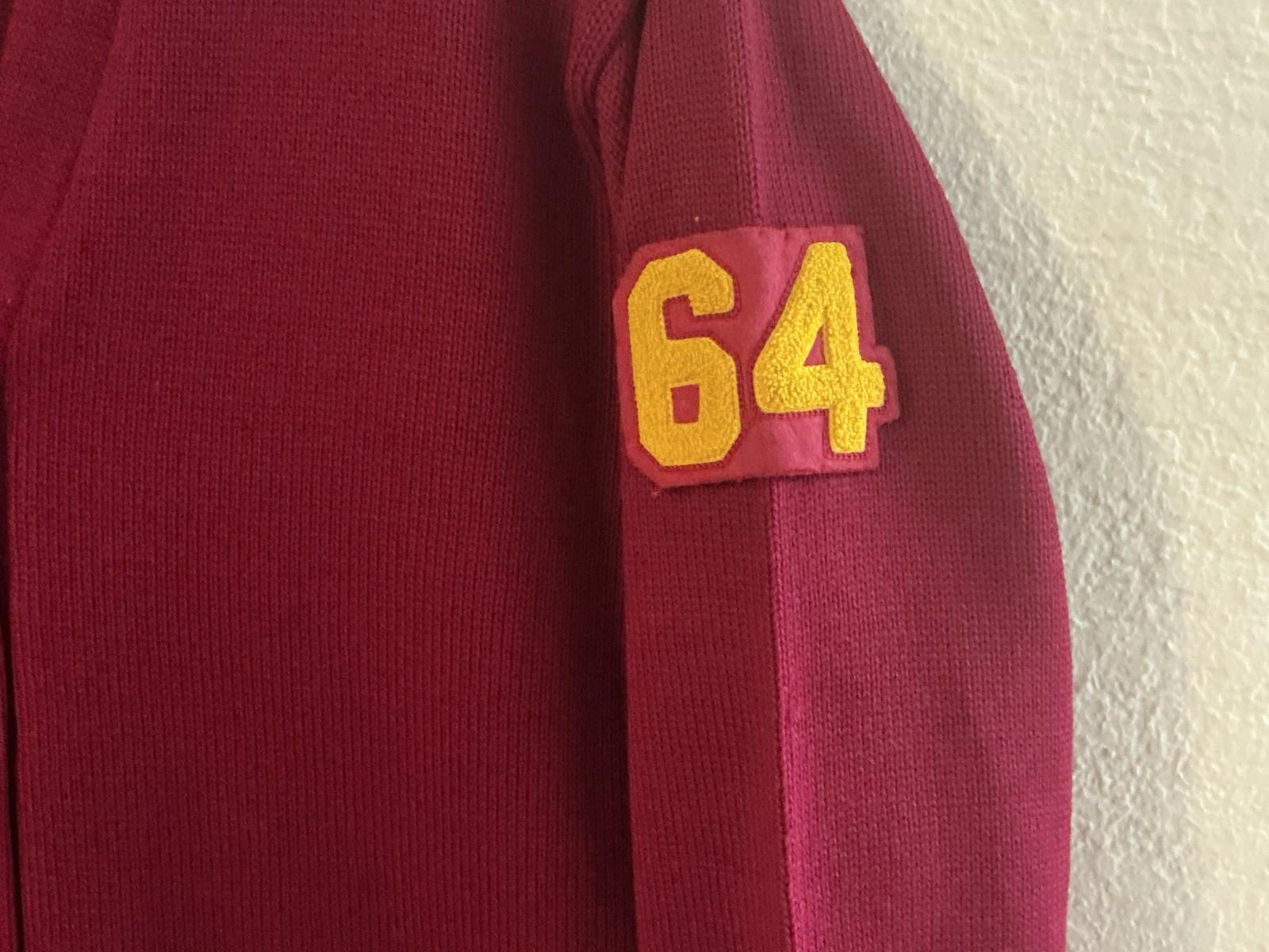 VTG Woman’s Letterman /Cheerleader Sweater Heavy Wool Knit Maroon/Gold 1964