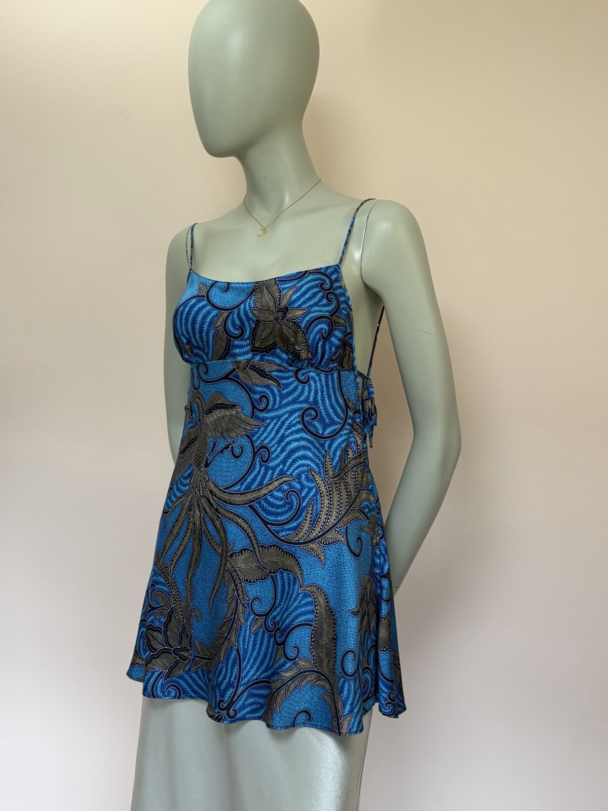 VTG 1999 Victoria’s Secret Silk Chemise Slip Dress Top Blue Phoenix Bird Print M