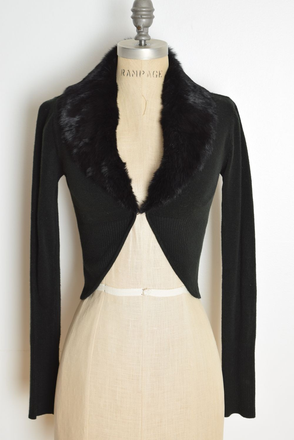 vintage Y2K cardigan XOXO black shrug genuine rabbit fur cropped sweater top XS