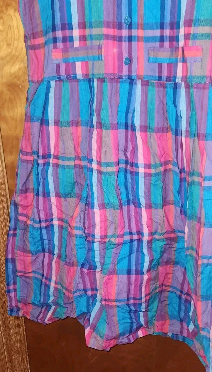 VTG Nouveau Gacer Sleeveless Dress M 100% Cotton Plaid Long Multicolor