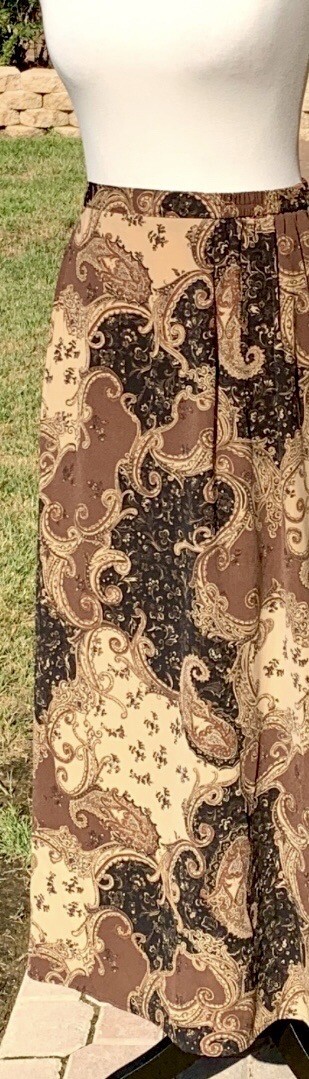 Skirt Brown Vintage Laura Scott Plus Size:16W Brown w/Black Swirl Multi-Print