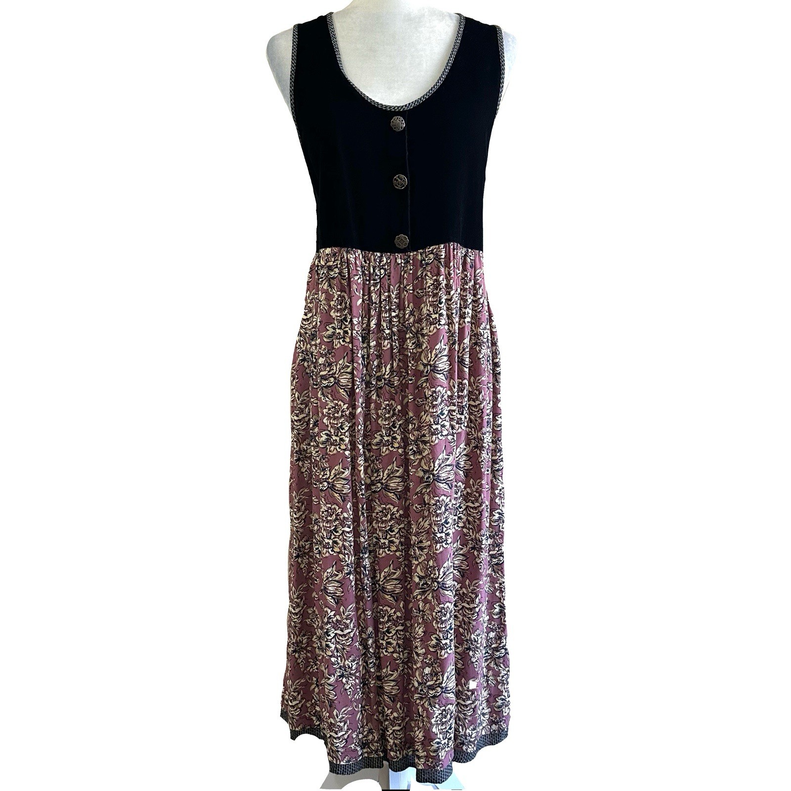Carol Anderson Vtg 90s Floral Velvet Maxi Dress Women’s MP
