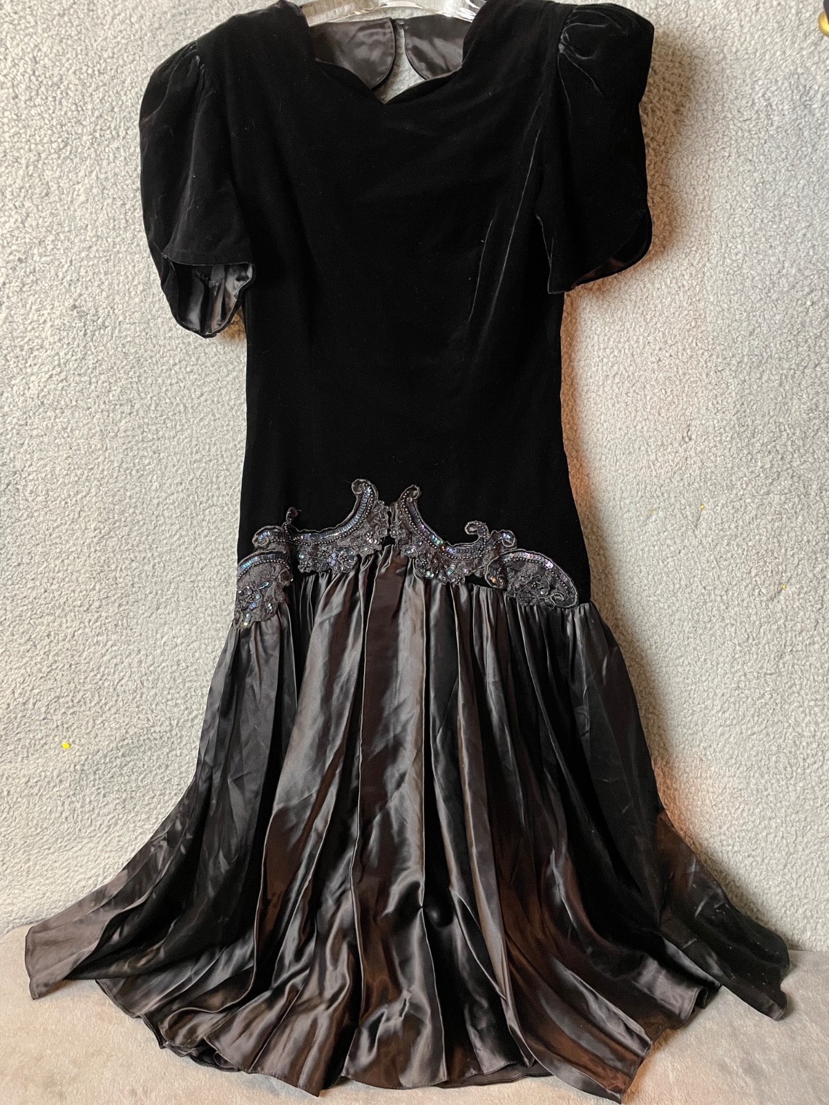Vintage Karen Lucas for Niki Dress Womens 8-10 Black Velvet Satin Party Wedding