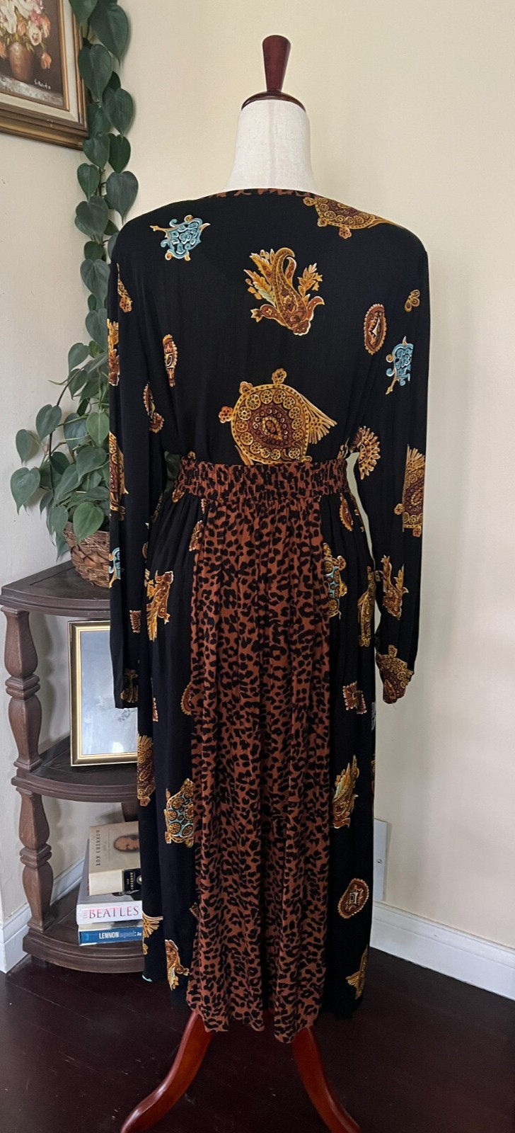 Vintage Ms Interpret New York Top and Skirt Set sz L Black Animal Print