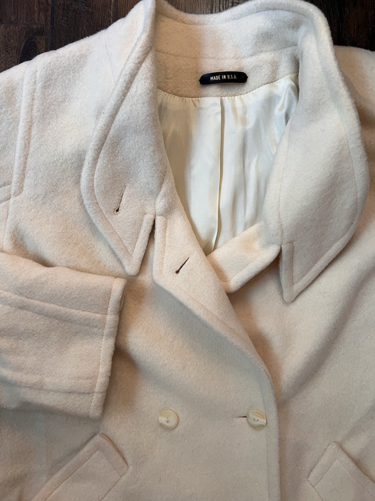Vintage Ivory ILGWU 100% Wool Coat USA Warm 44” Long Women’s Medium Large Office
