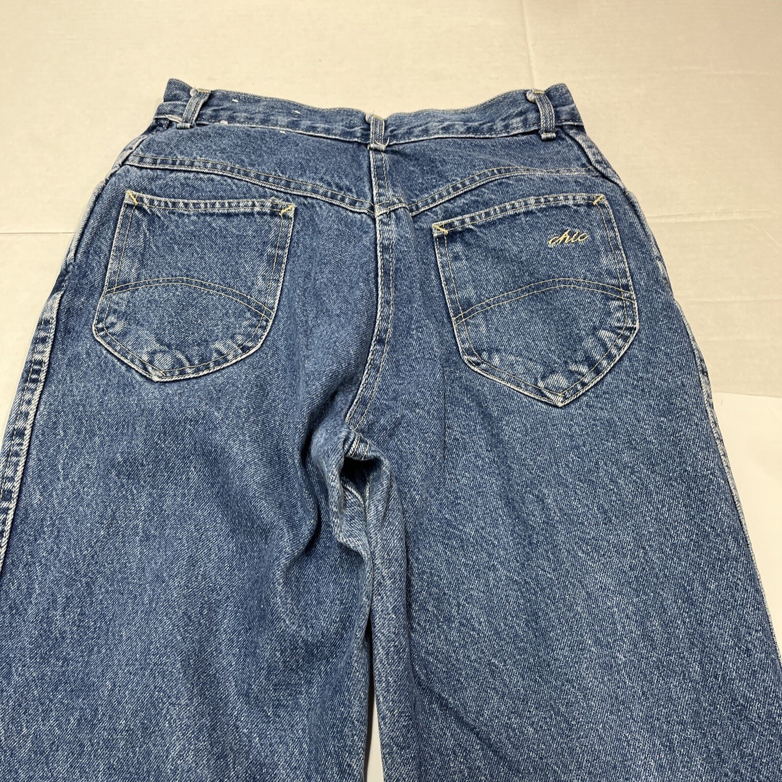 Vintage Chic by h.i.s. High Waisted Mom Jeans Blue Tapered Raw Hem USA Made 12P