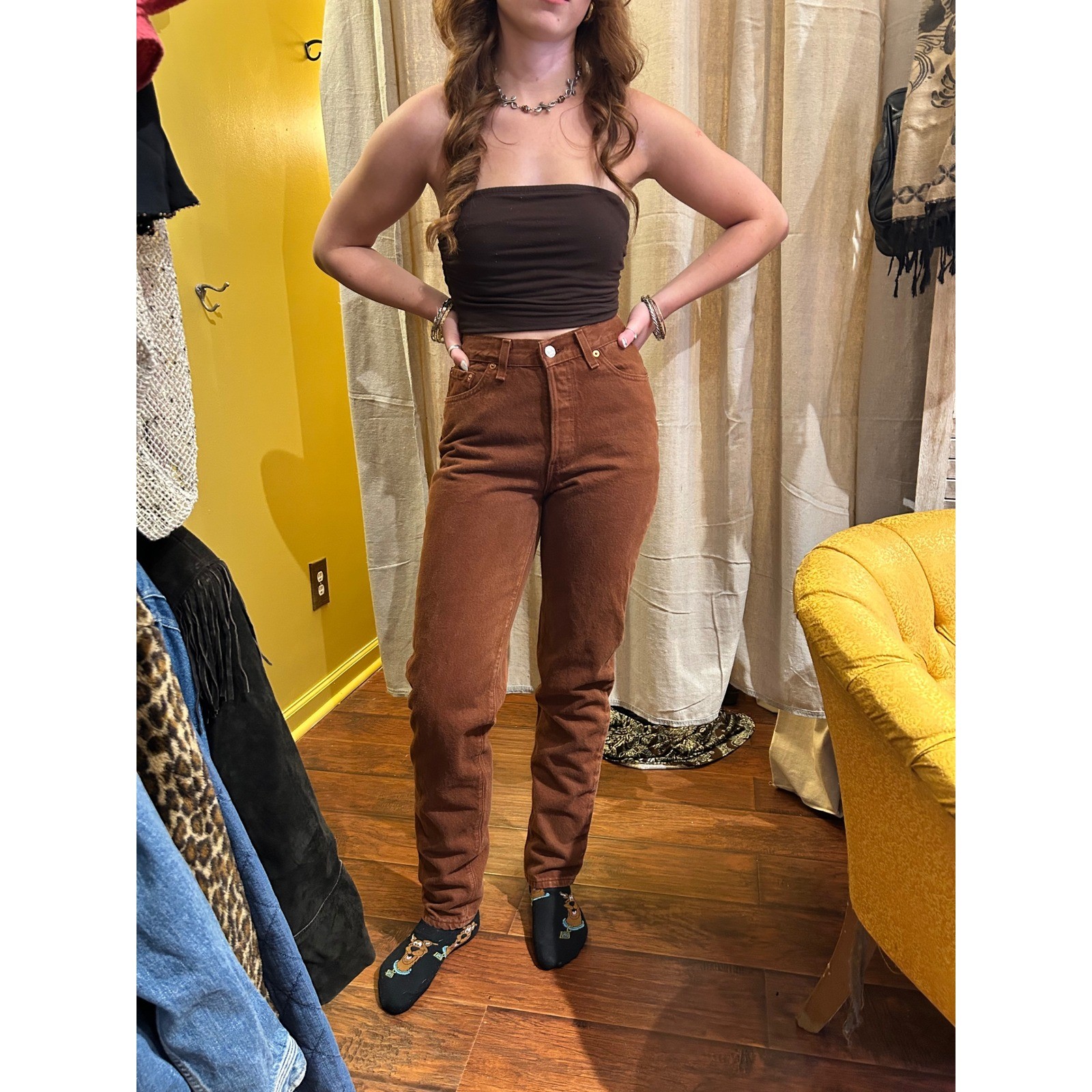 Vintage 90s Levis 501 Jeans Women 9 Terracotta Brown High Waist USA 17501-0670
