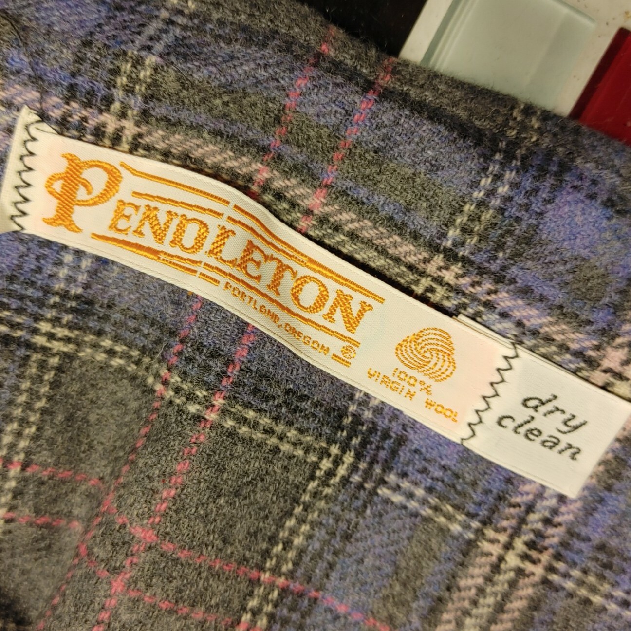 VTG 70’s Women’s PENDLETON ~ Sz 10 ~ Wool Plaid Check GREY BLUE PINK Scarf SKIRT