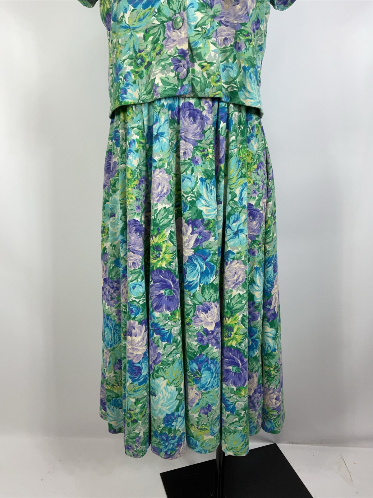 Vintage Expo Dress 80s Floral Sundress Puff Sleeve Cardigan Set Cottagecore Sz 8