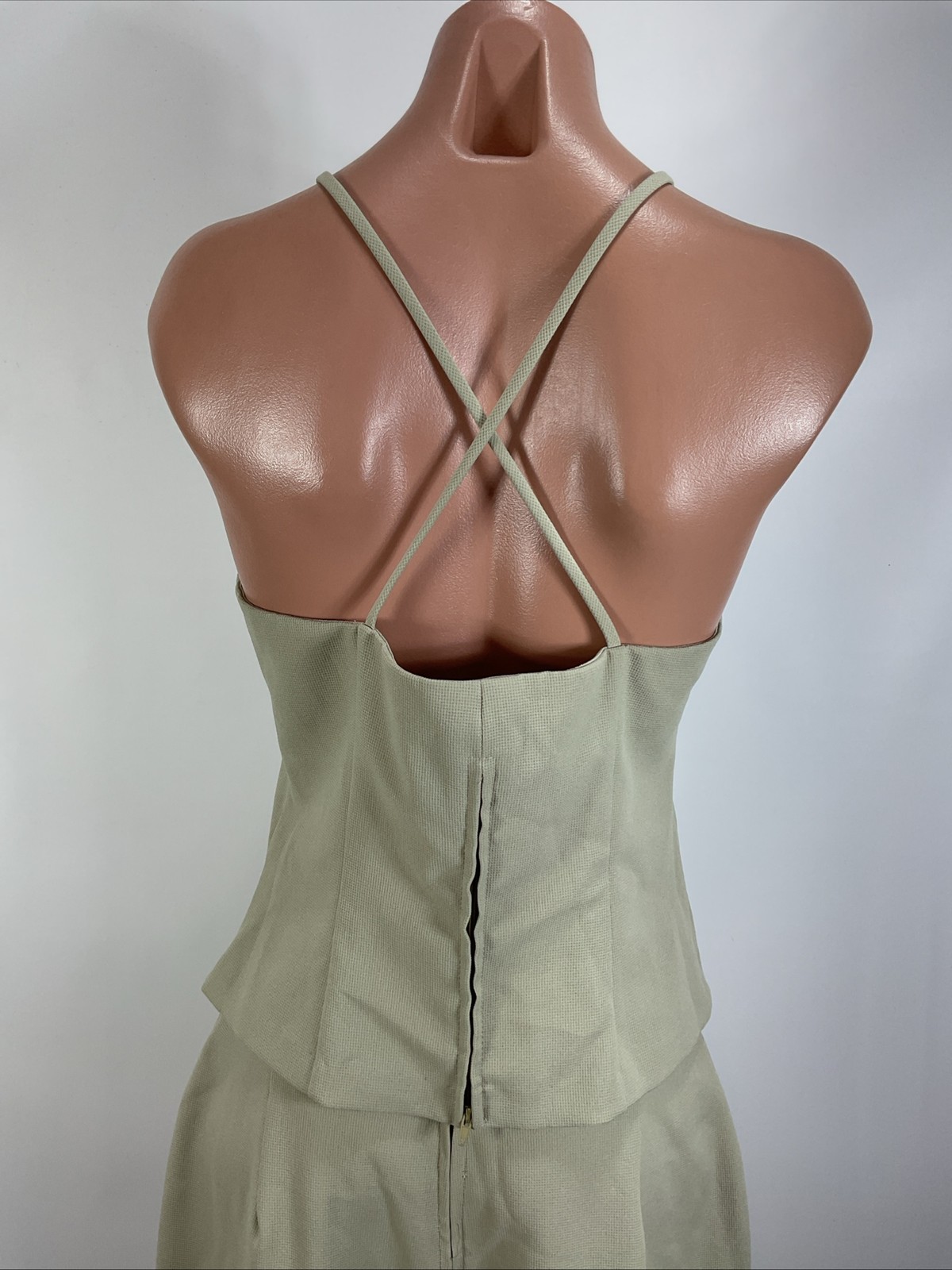 Vintage 90s y2k City Triangles Beige Olive 2pc Pant Tank Suit Set Office Career