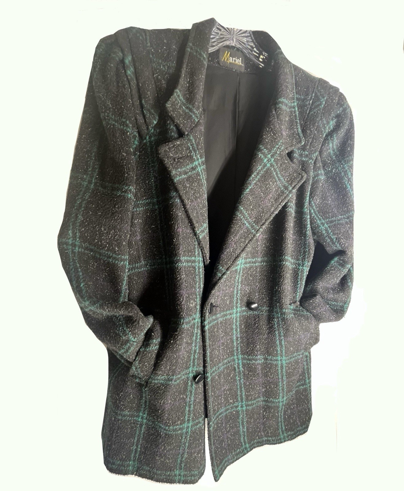 Blazer Size 18 Vintage 1980 Mariel shoulder pads Black And Green Wool Blend