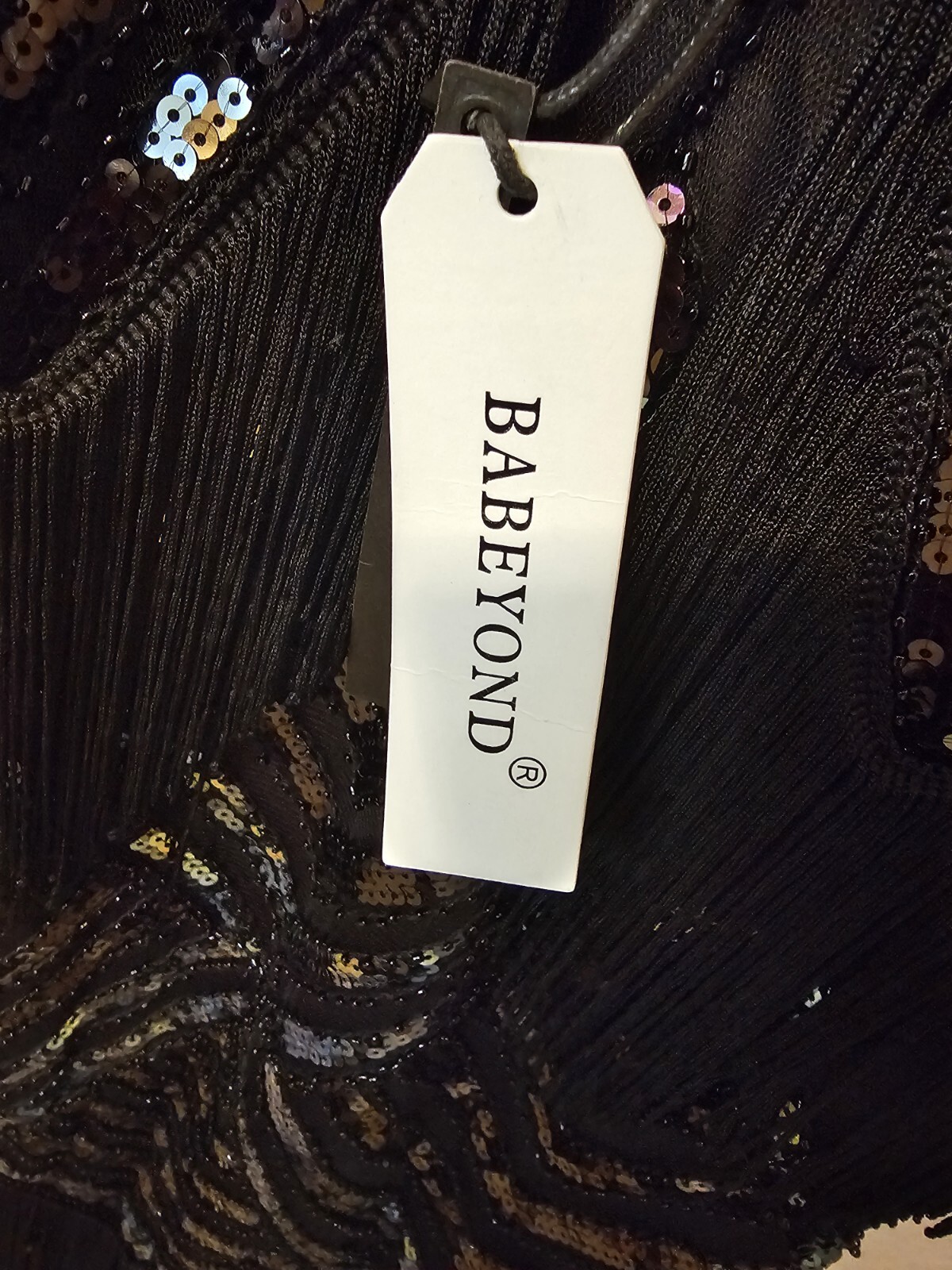 Babeyond 1920’s Style Black Sequined Fringed Flapper Cocktail Dress Sz M