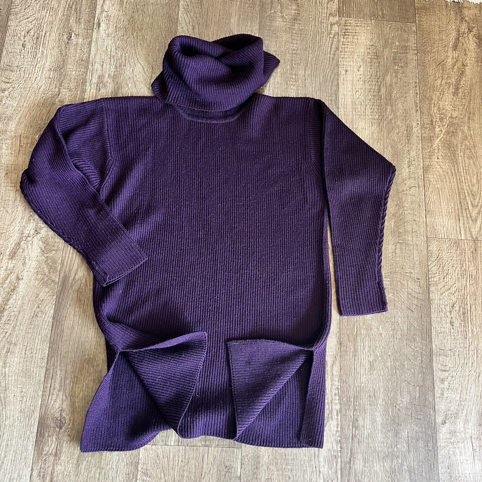 Vintage Brooks Brothers Wool Cowl Neck Tunic Sweater Women SZ-L- Ribbed Purple