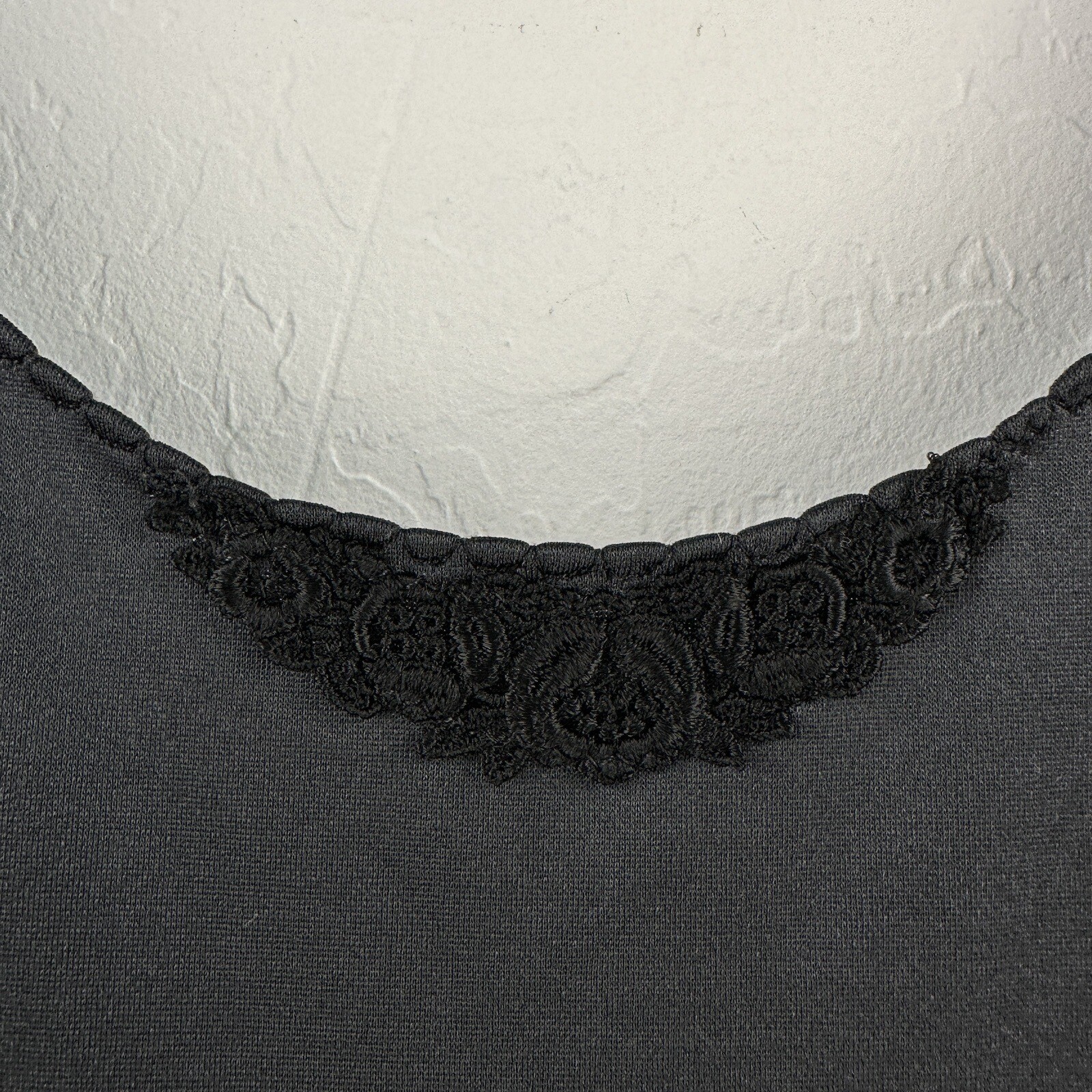 Vintage Sears Full Slip Black Nylon Size M Spaghetti Straps Appliqué