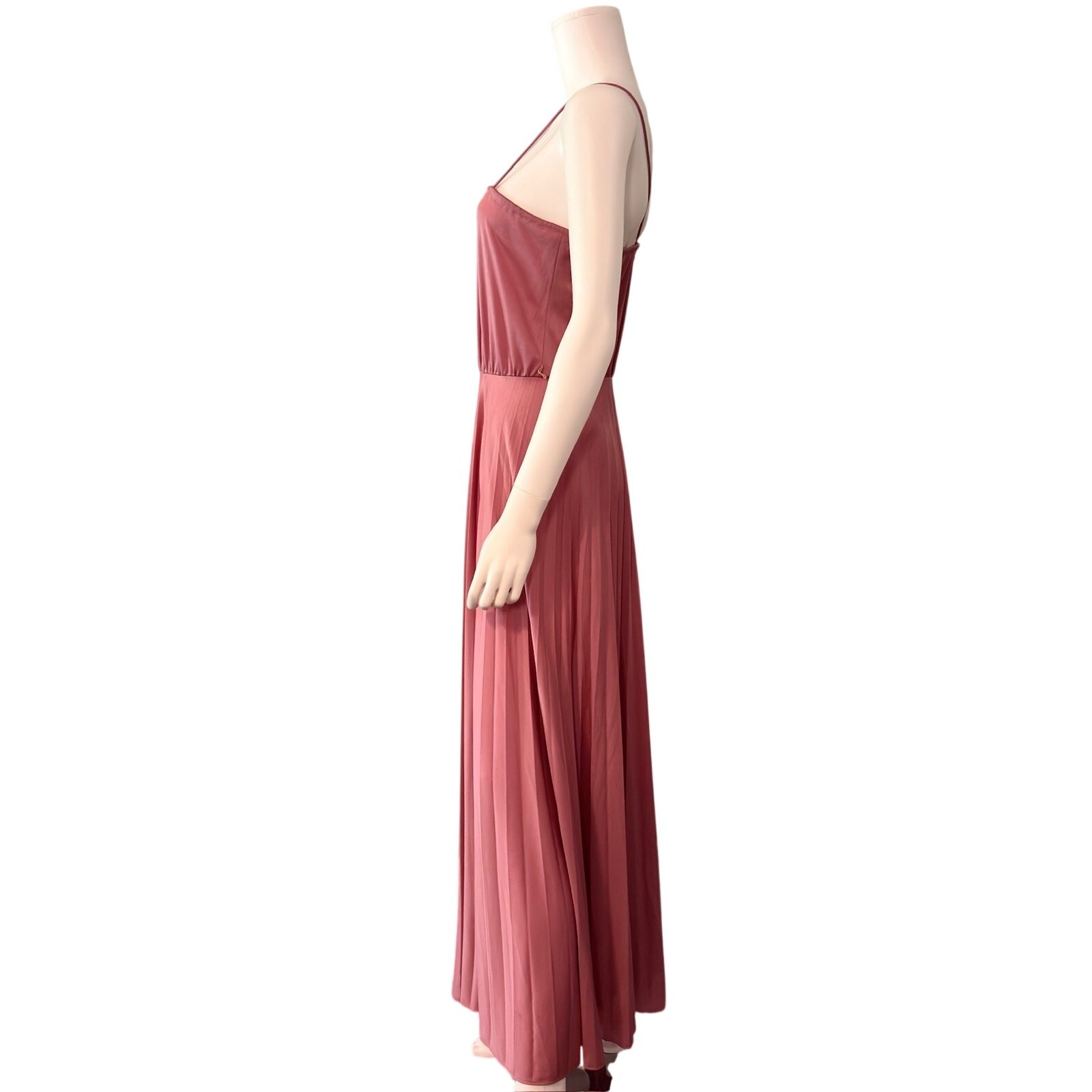 Vtg 80s Mauve Pink Pleated Midi Dress Spaghetti Strap Romantic Grecian Size 6