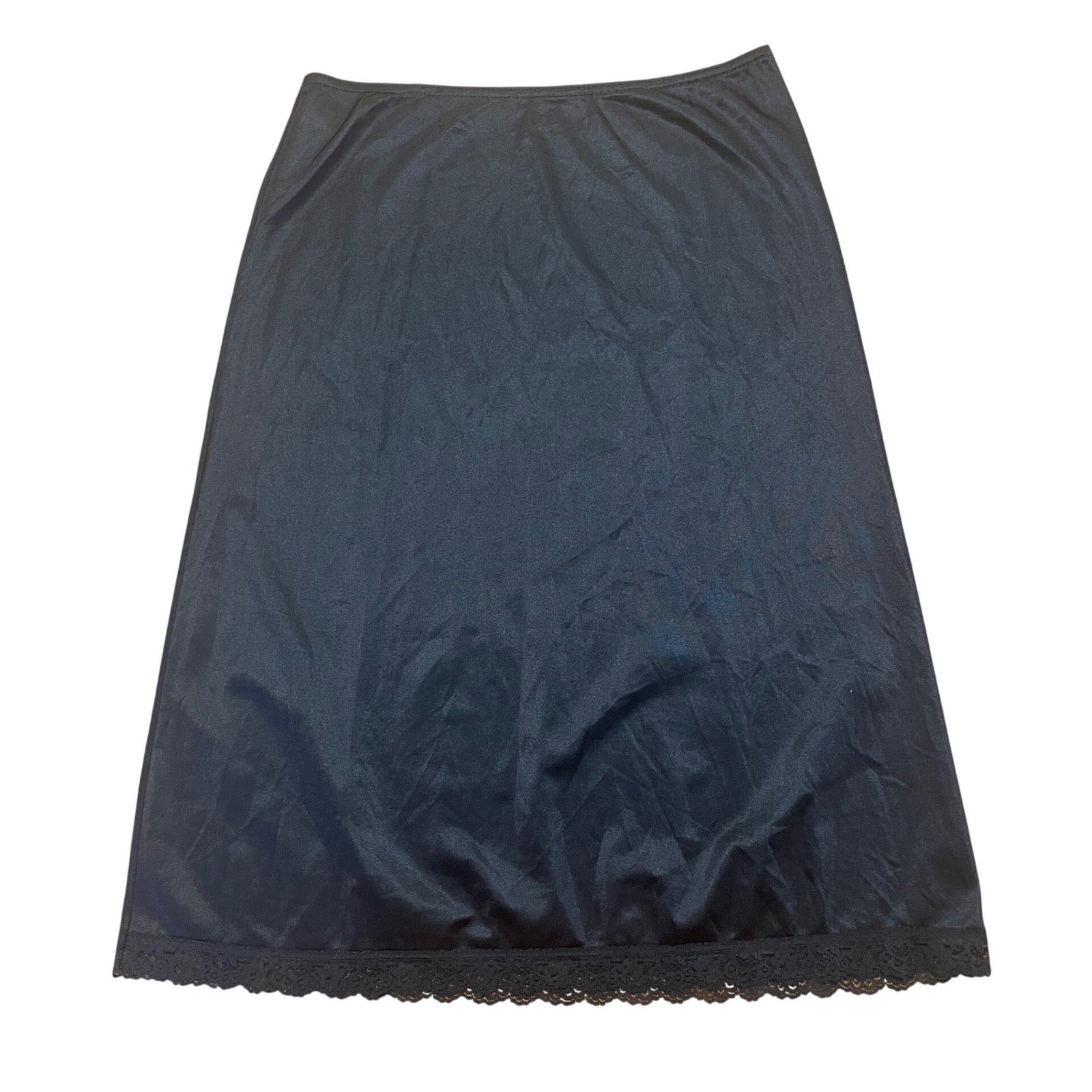 Vintage Black Slip Skirt Lace Trim Half Slip Nylon Medium Made in USA
