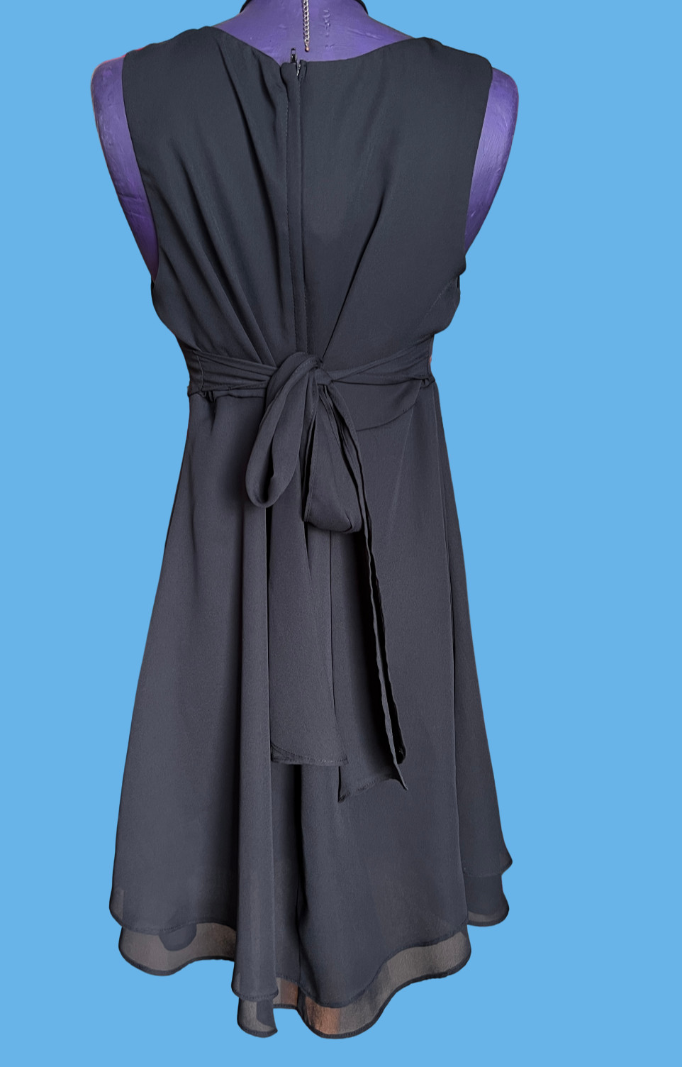 Vintage 1990s LA BELLE Black Chiffon Goth Sundress 7 Witchy Vampy Dark Fairy Alt