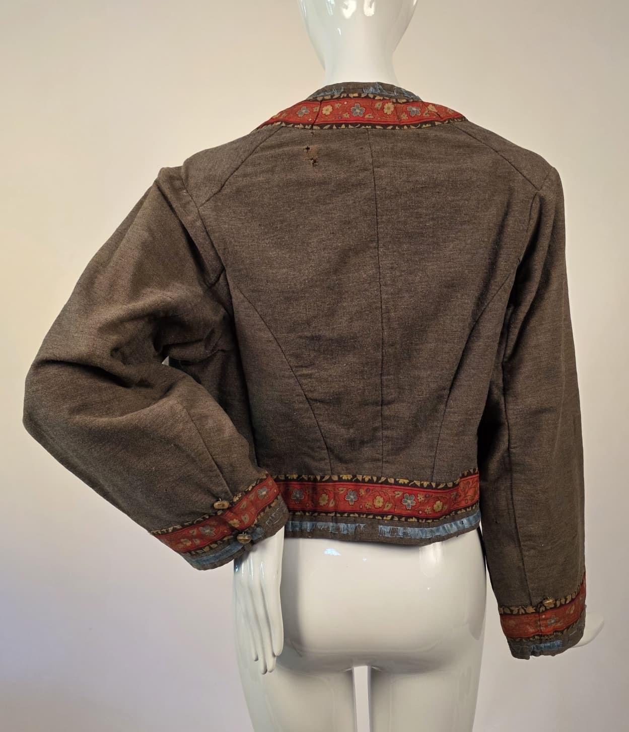 CIVIL WAR 1860’S WOOL CUTAWAY ZOUAVE JACKET W FLORAL PRINT COTTON EDGING