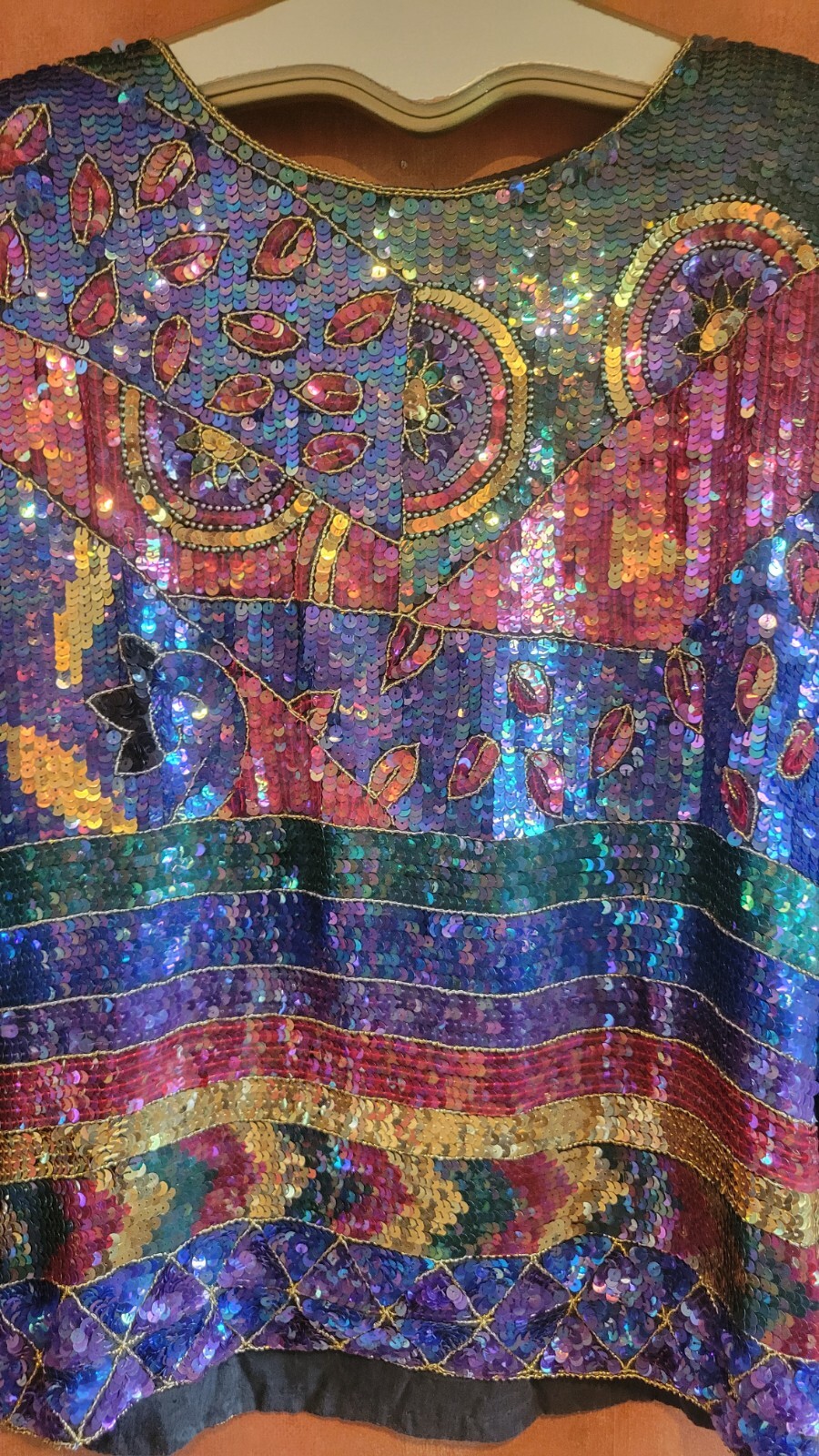 Vintage Jean Joseph Le Bon Stunning Glamorous Multicolor Shirt Sequin Tunic M