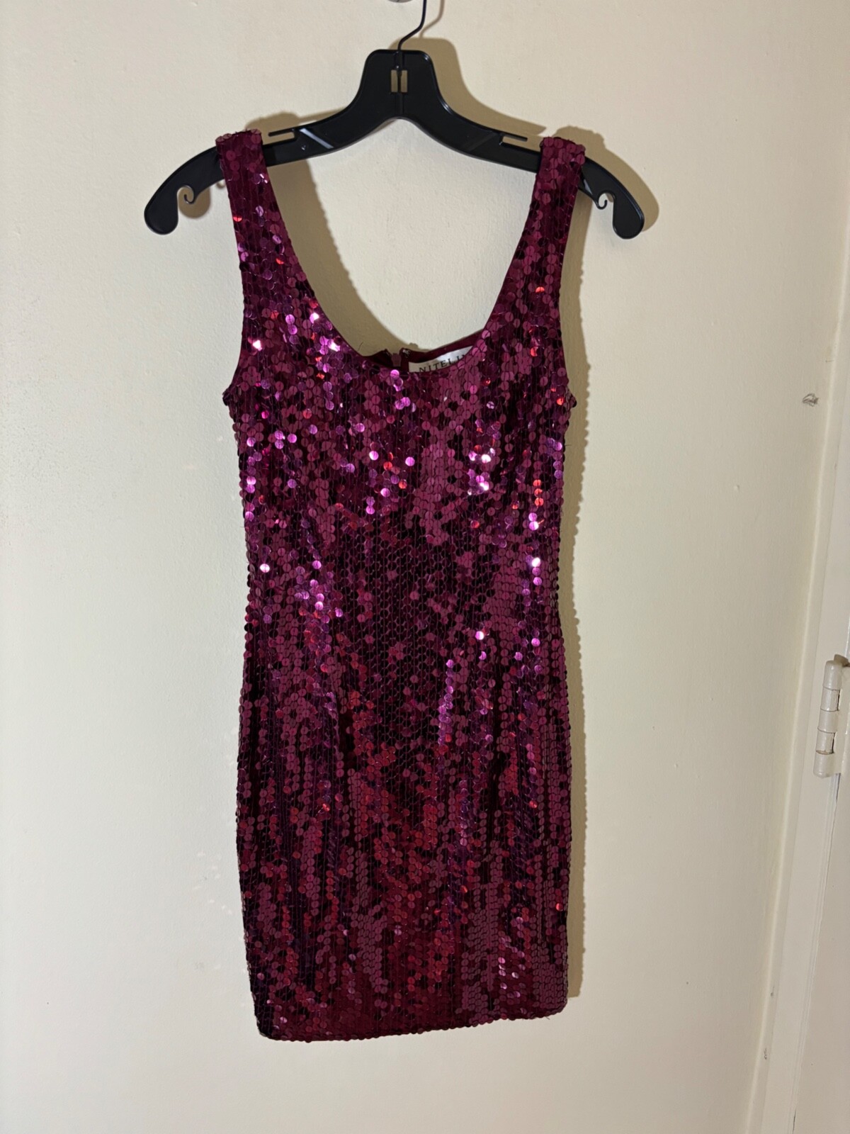 Vtg 90s NITELINE Della Roufogali Dress 2 Purple SEQUIN Mob Wife MERMAID COCKTAIL