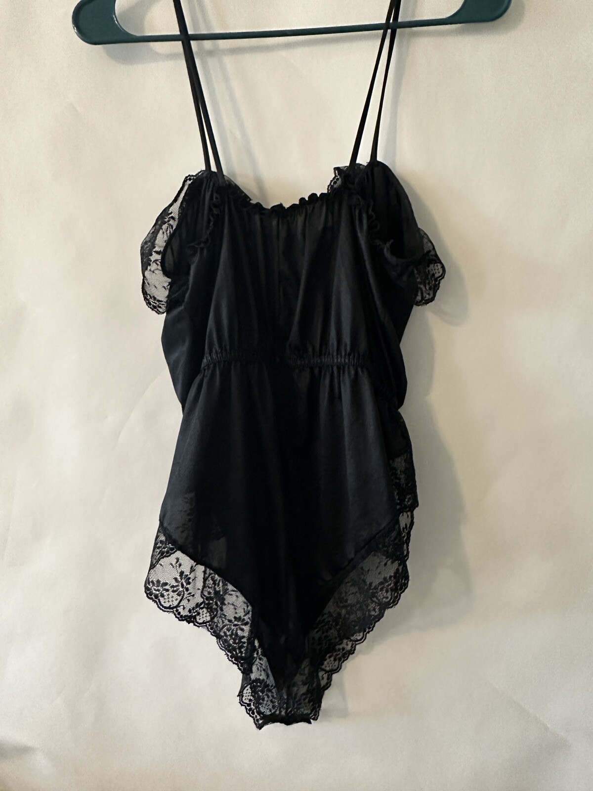 Vintage 1960s Teddie Pandora Lingerie by Chic Lace Satin Sexy High Leg Black LRG