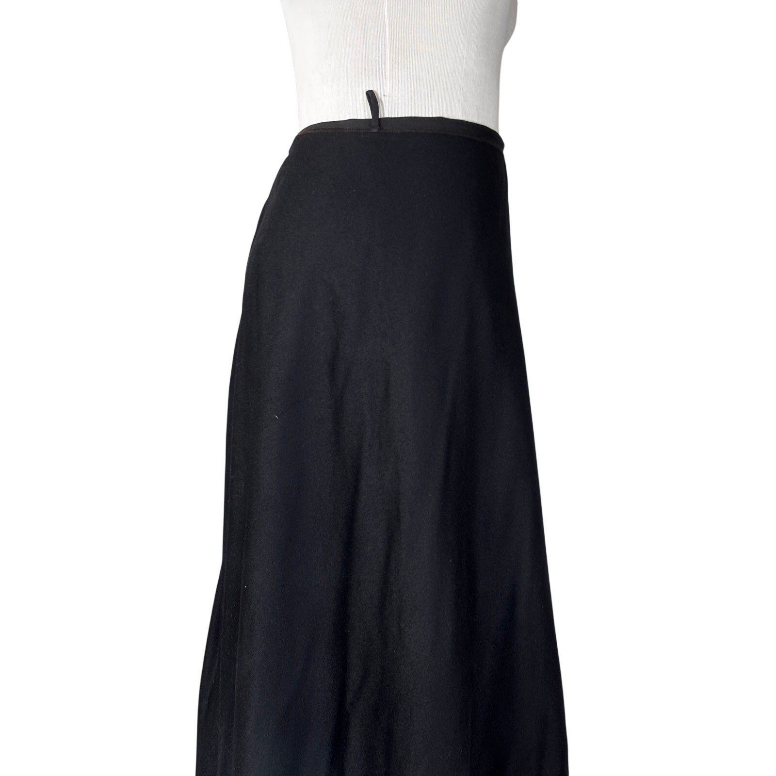 Antique Edwardian Black Wool Mourning Walking Skirt Jet Beads Tassels Tiered