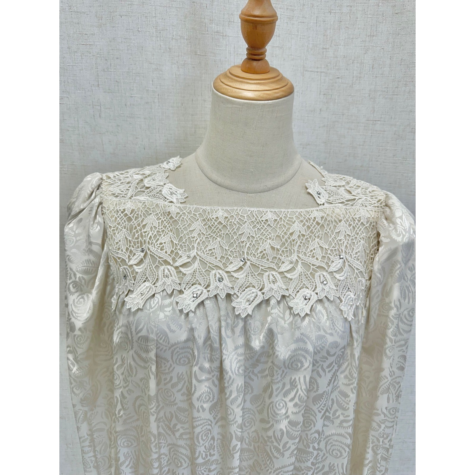 Cachet Bari Protas Floral Damask Lace Drop Waist Dress Womens 12 Cream Ivory 80s