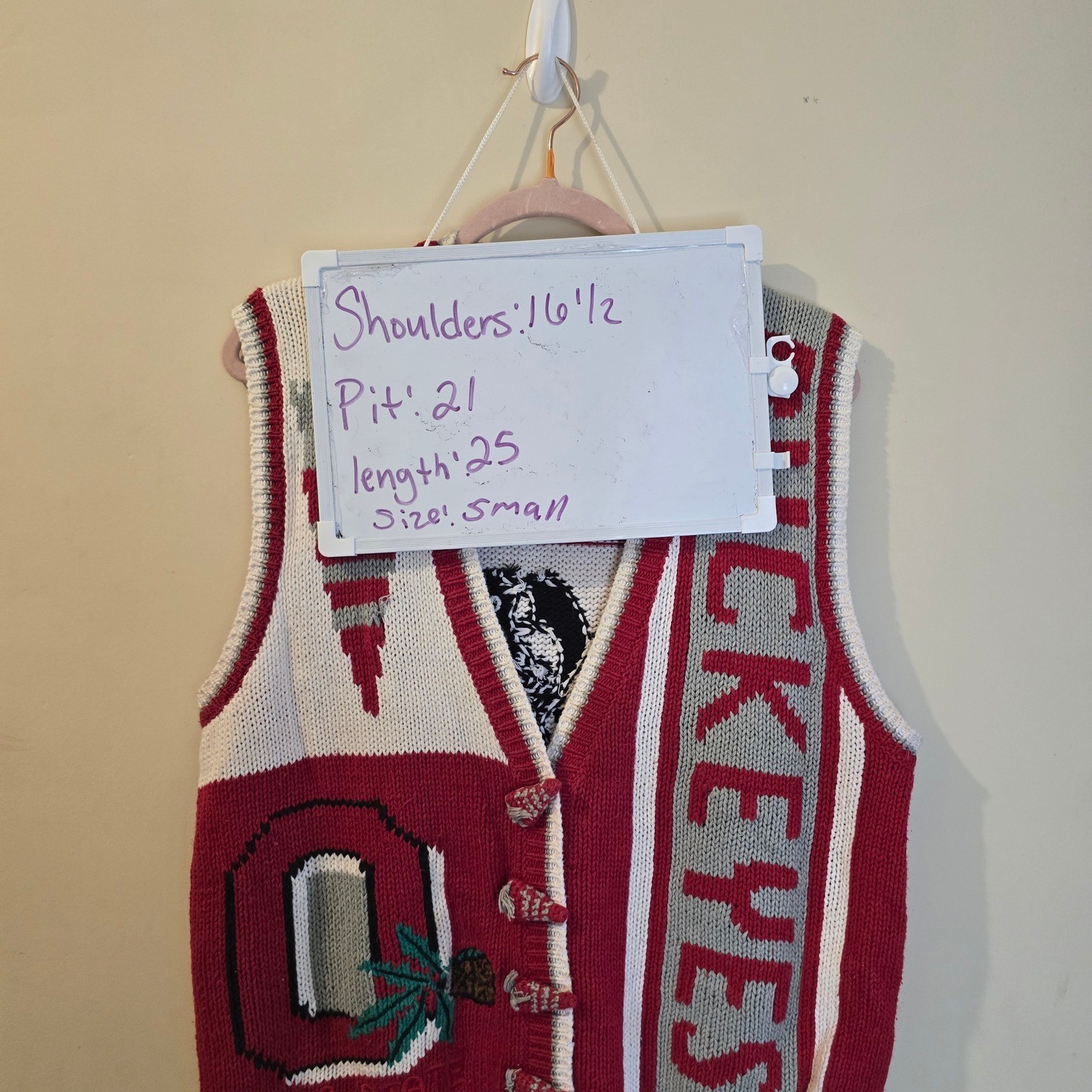 Vintage BellePointe Ohio State Buckeyes Sweater Vest Red Gray White Small NCAA