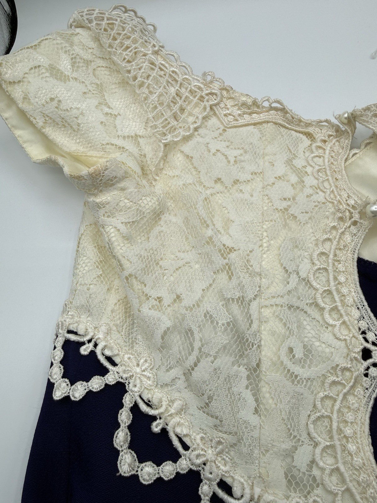 Vintage Scott McClintock Formal Gown Womens 8 Navy Ivory Lace Maxi Dress USA