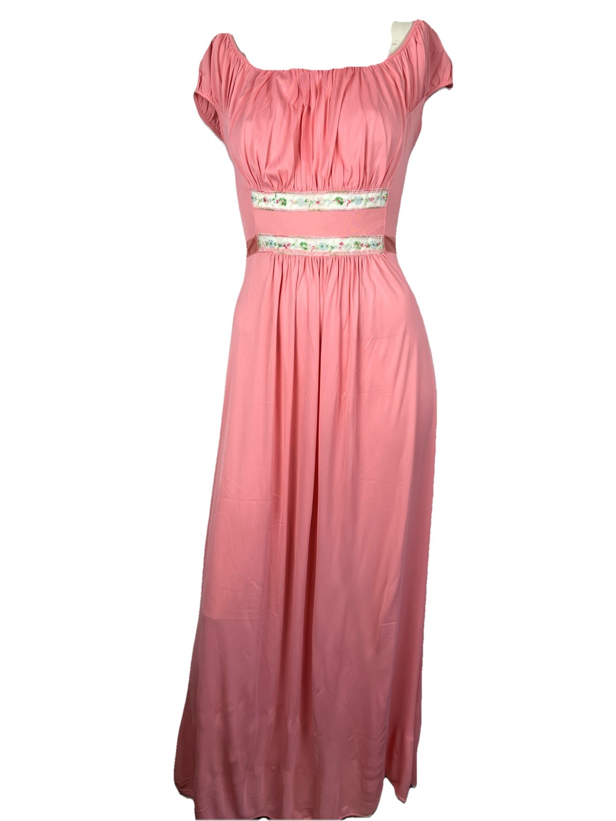 CUTE Vintage 30s 40s Nylon Cap Sleeve Drape Bust Adonna Gown Nightgown Pinup