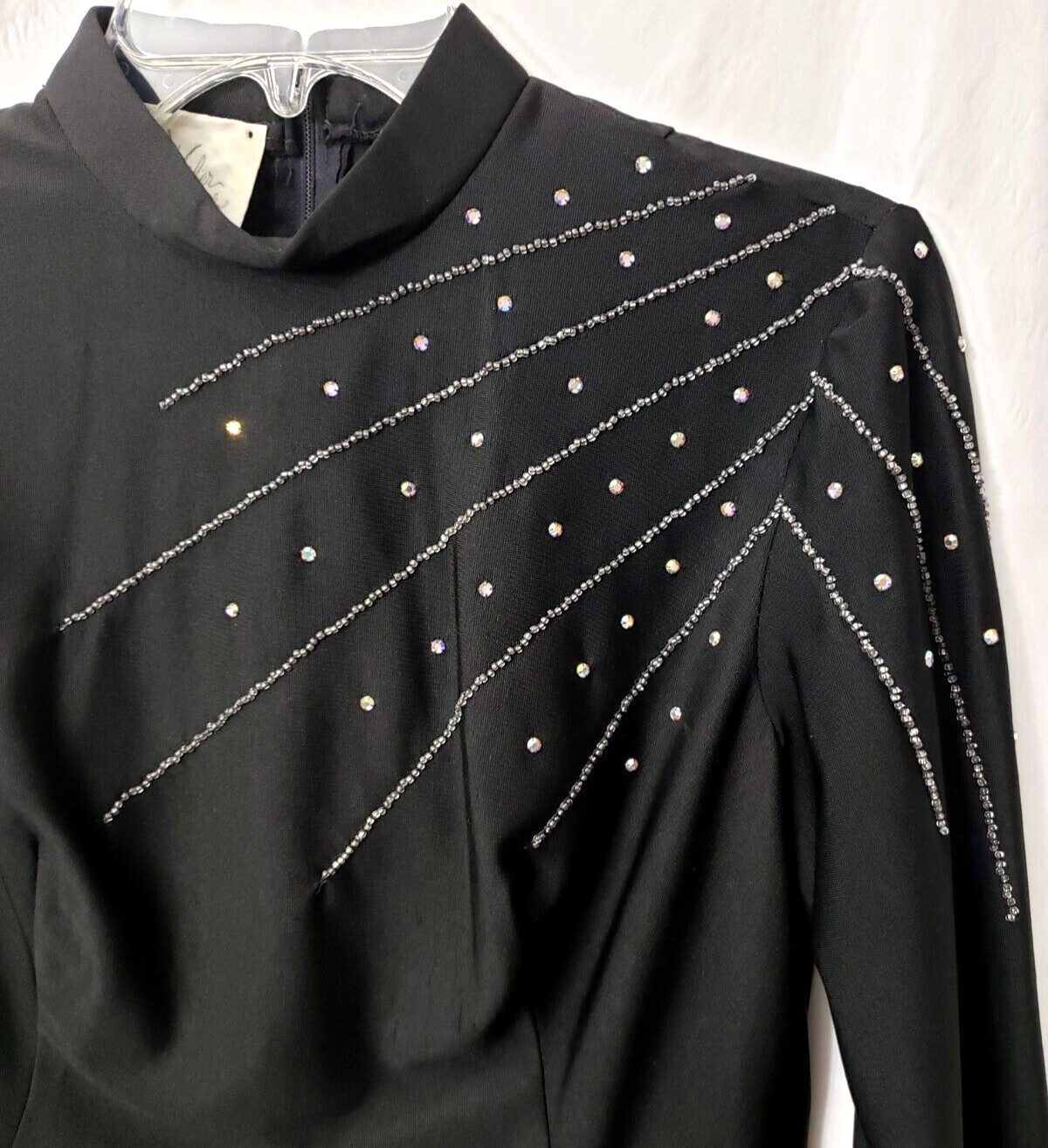 Vintage 60s Mod Gothic Top S M Shirt MCM Black Bead Rhinestone Alfred Werber