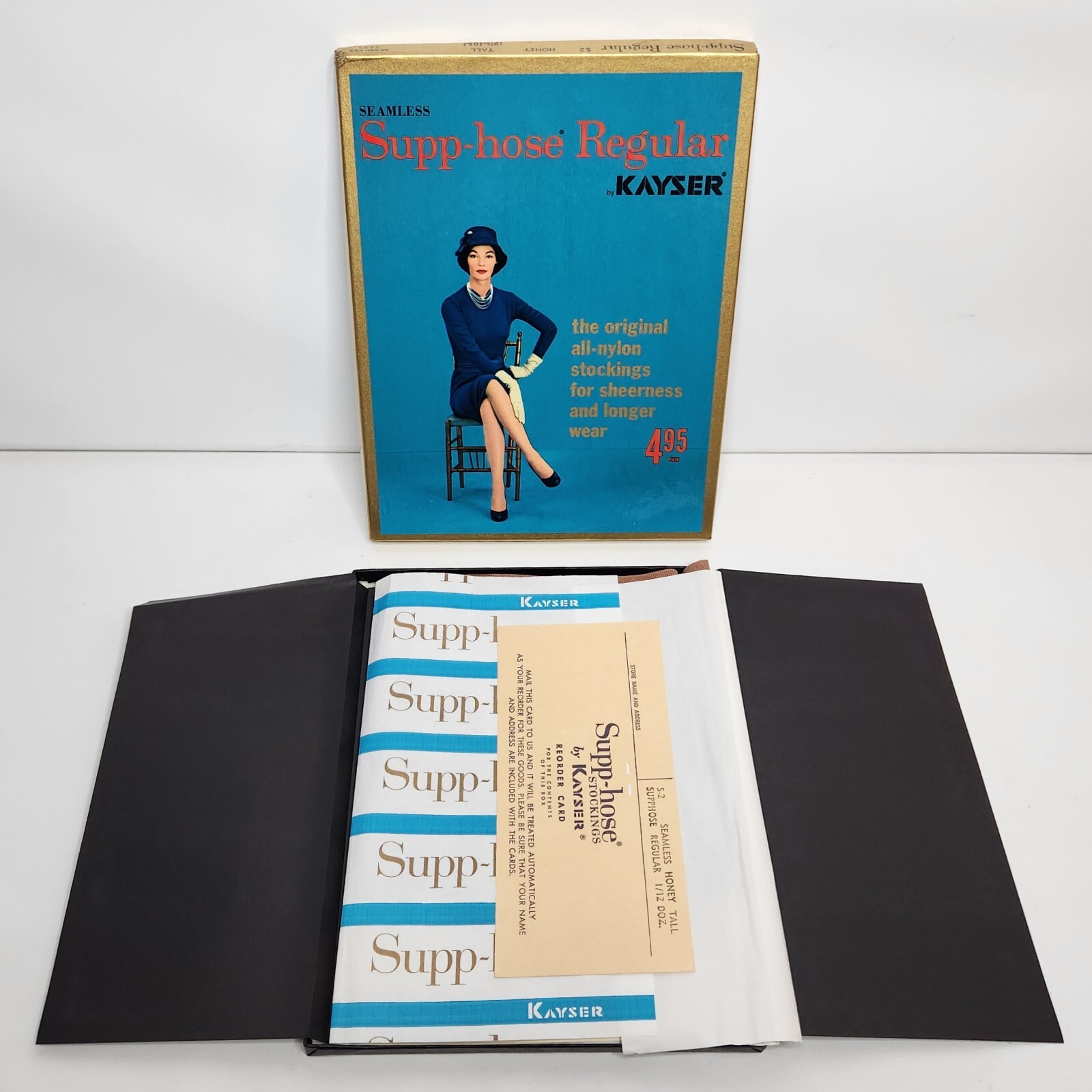Vintage Supp-Hose Kayser Nylon Stockings Seamless Pantyhose Honey Tall 9 1/2-10L
