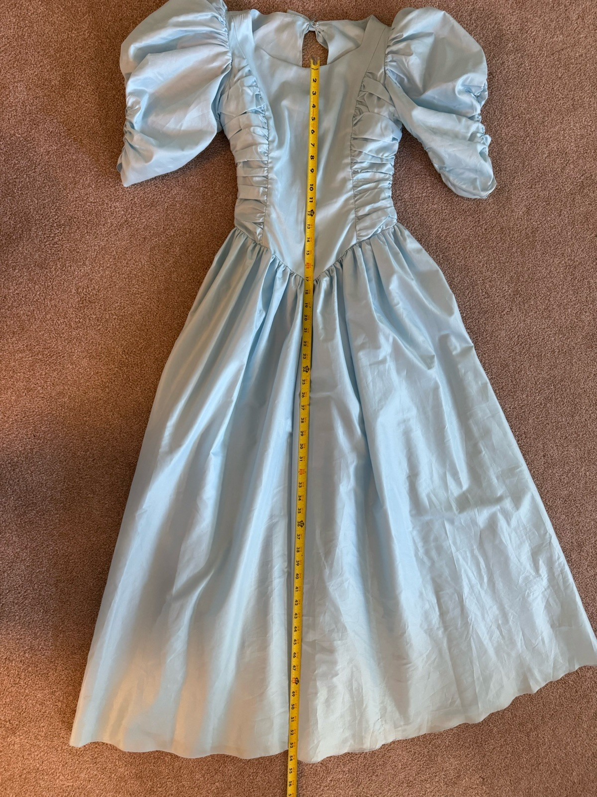 Vintage 1980s Union Made Blue Puff Sleeve Prairie Dress ILGWU Made USA Size 7/8