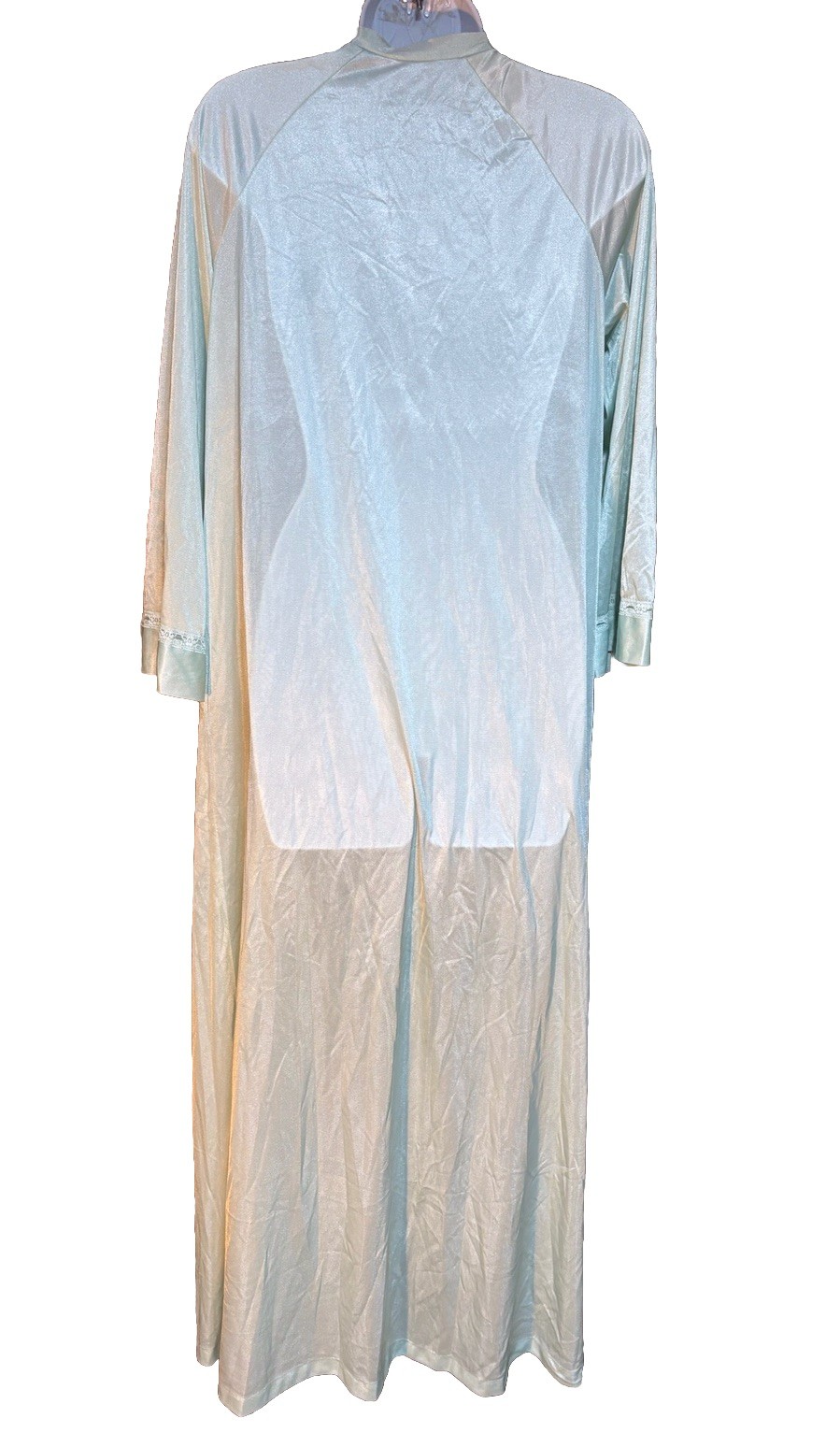 VTG Sears Mint Green Embroidered Flowers Silky Robe Size Small 32-34 READ USA
