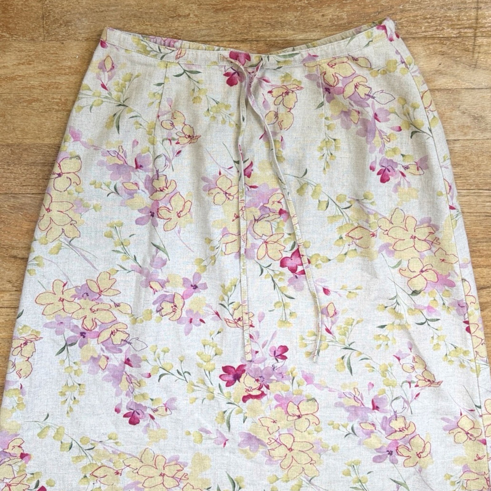 Vintage Floral Print Linen Rayon Blend Maxi Skirt Size XS 4 24-26″ Waist Y2K