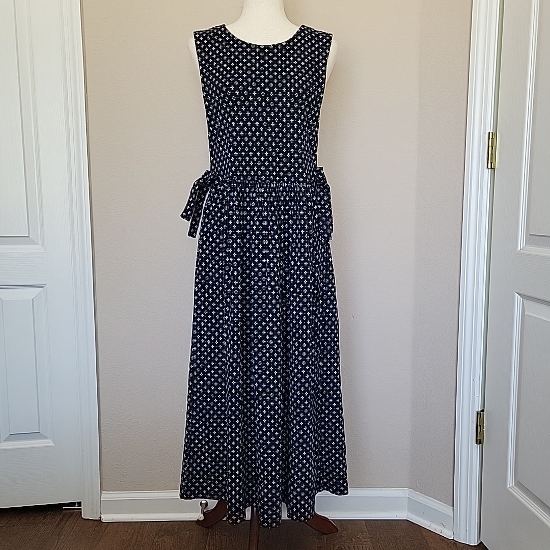 Vintage 90s Maxi Dress Size L Fairy Grunge Art Teacher Drop Waist Floral Black