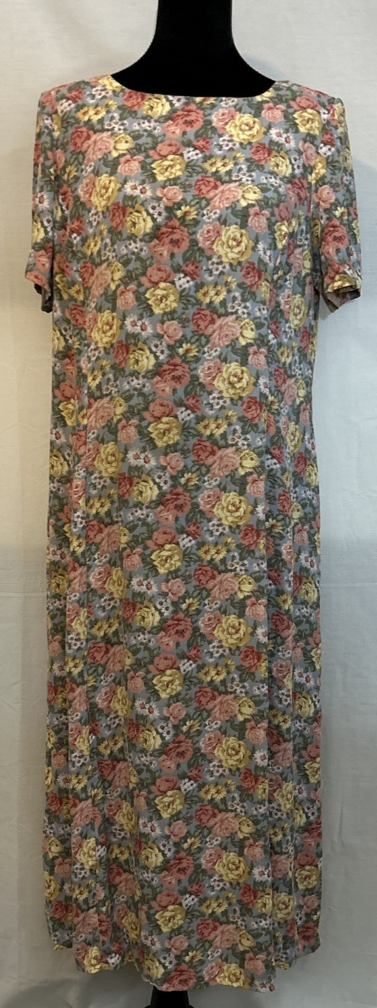 Vintage 90s Y2K Blue Floral Maxi Dress BOHO modest Prairie Cottagecore No Brand