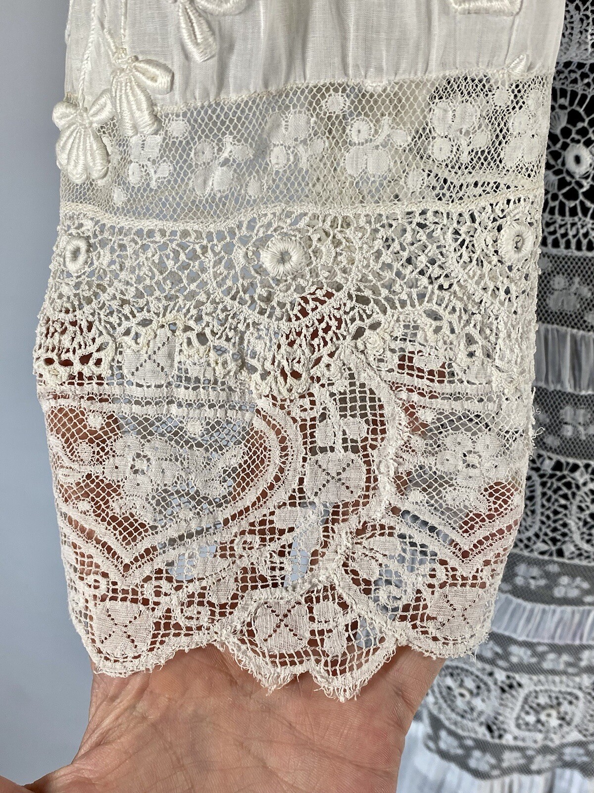 Antique late Victorian-Edwardian intricate pieced lace sheer wedding gown dress