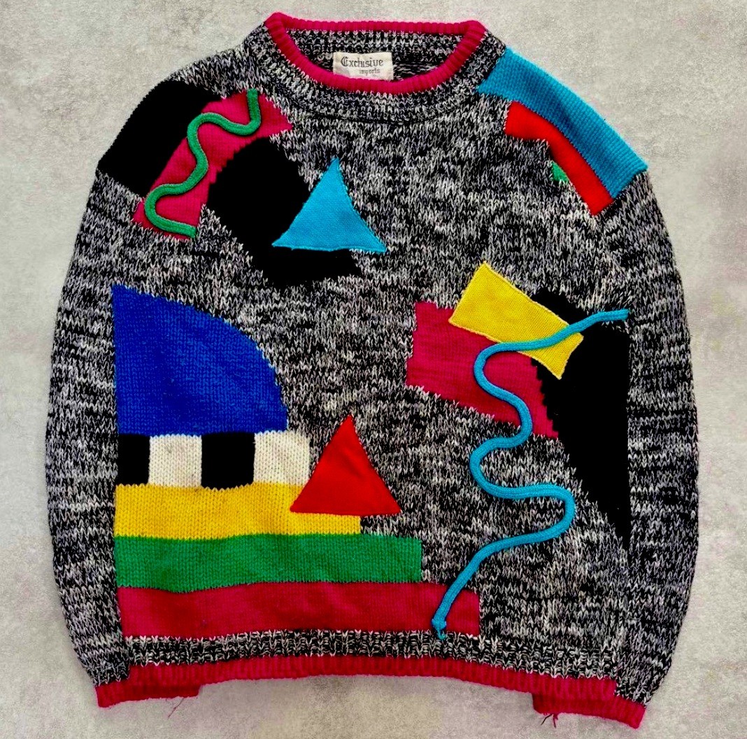 vtg colorful abstract sweater Memphis Design Movement 80s 90s Jamie Scott Size L