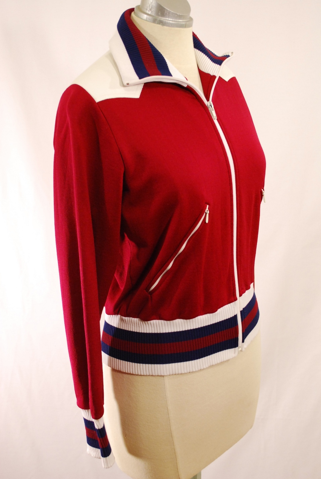 Merboso vintage 1970s Red Zip Sweater Cardigan Made Switzerland S/M US 10 EU 42