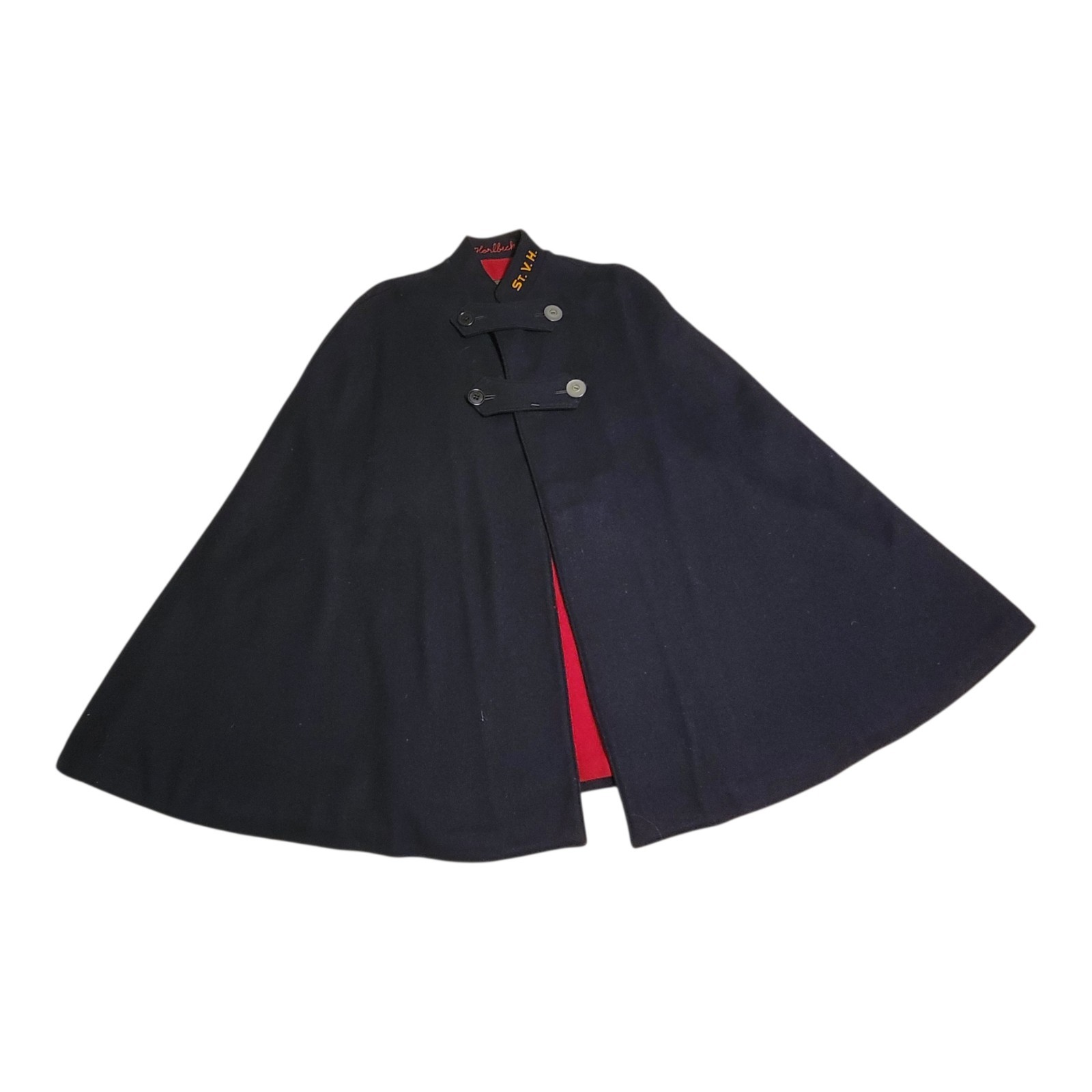 Vintage 40s 50s Bruck’s Nurses Apparel Wool Uniform Cape Black Red St. V.H.