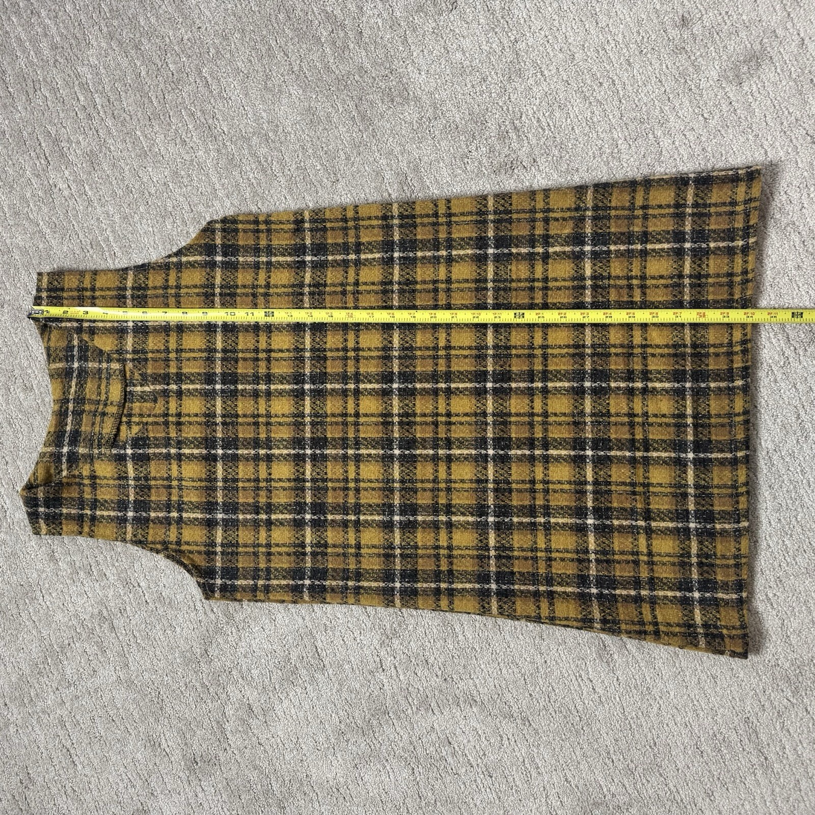 Vintage Plaid Sleeveless Shift Dress in Yellow and Black – M
