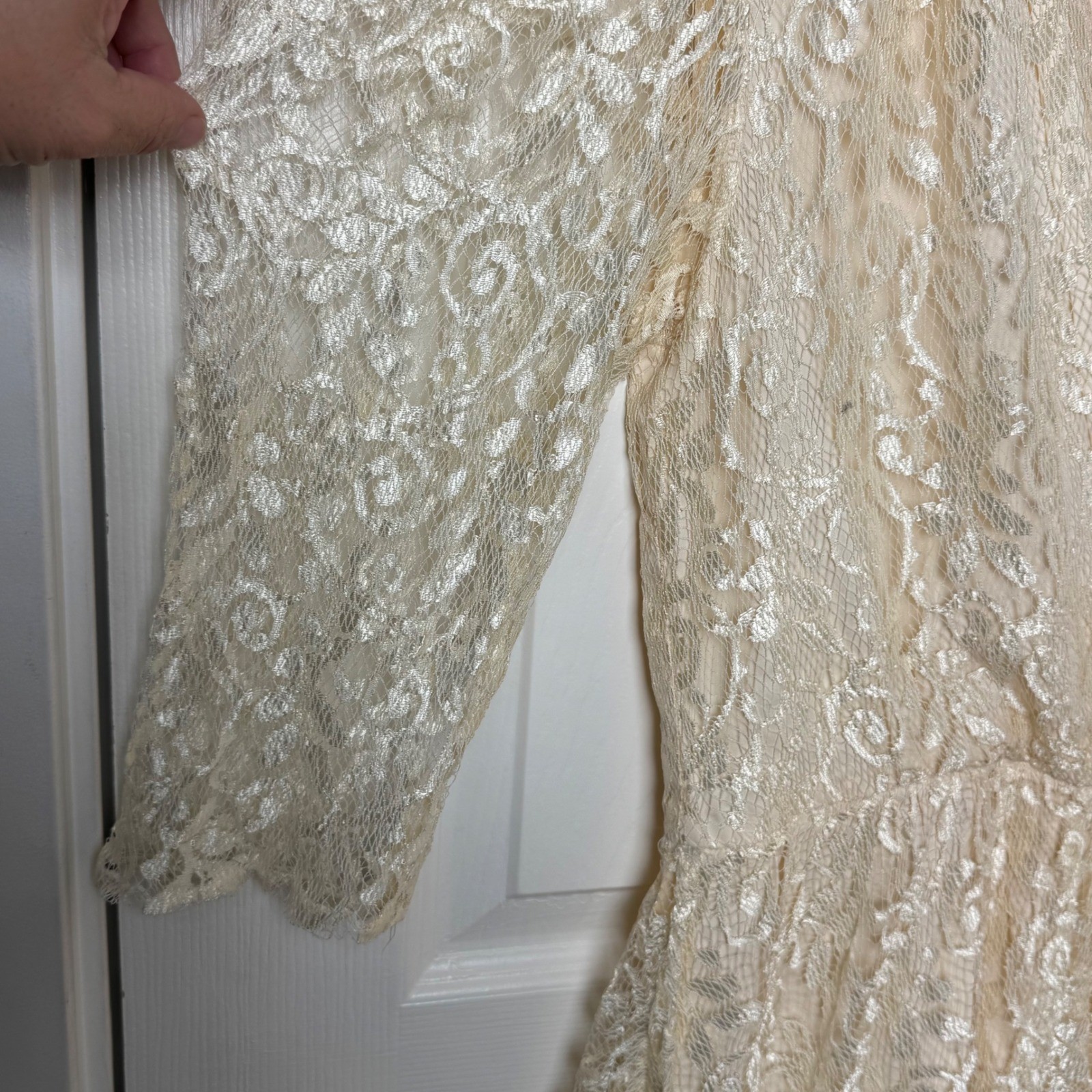 Diamonds Run Dress Women S Cream Lace Draped V-Neck Vintage 80s