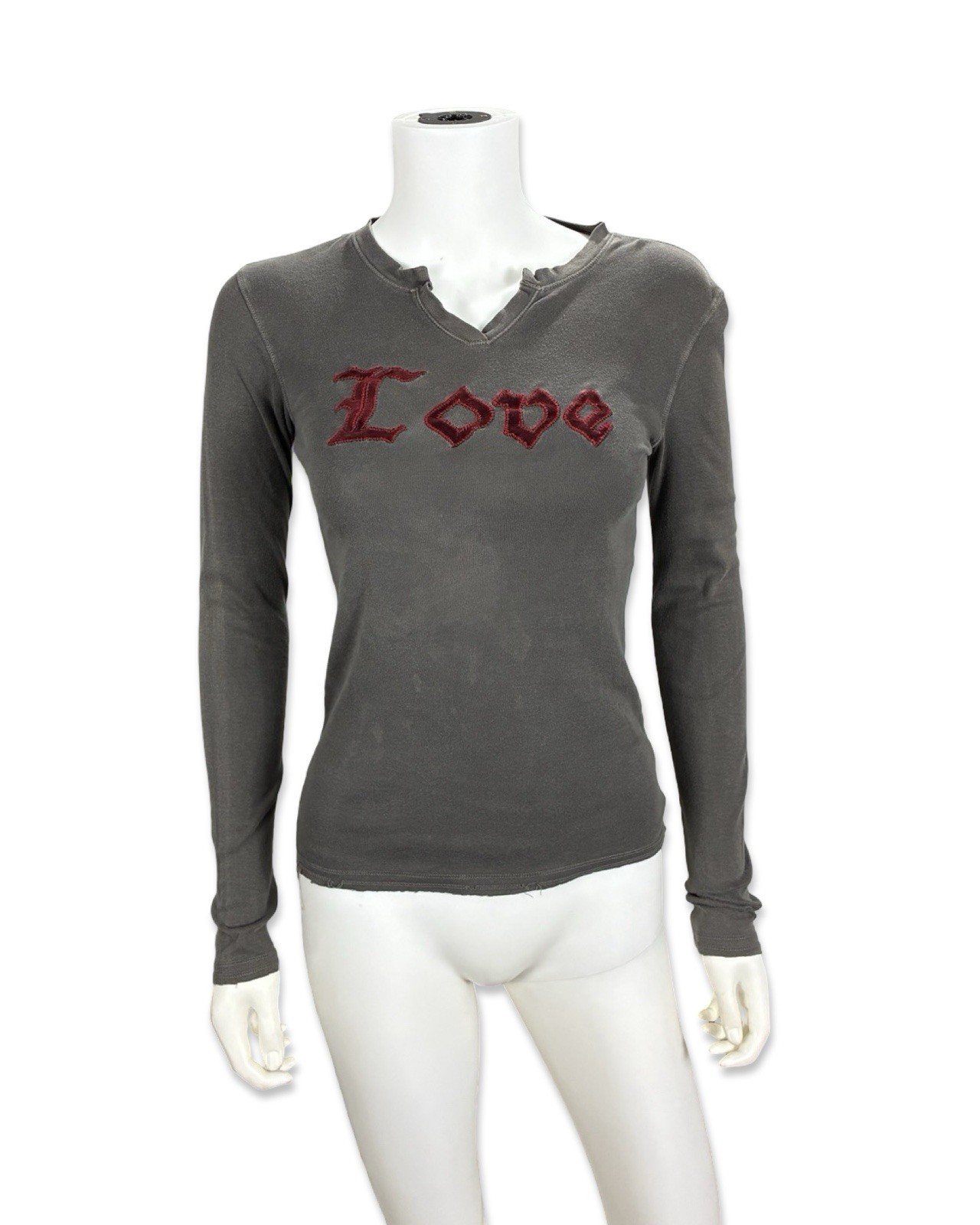 Lucky Brand Women’s VTG Y2K Love Long Sleeve Shirt Stained Thrashed Burnout S