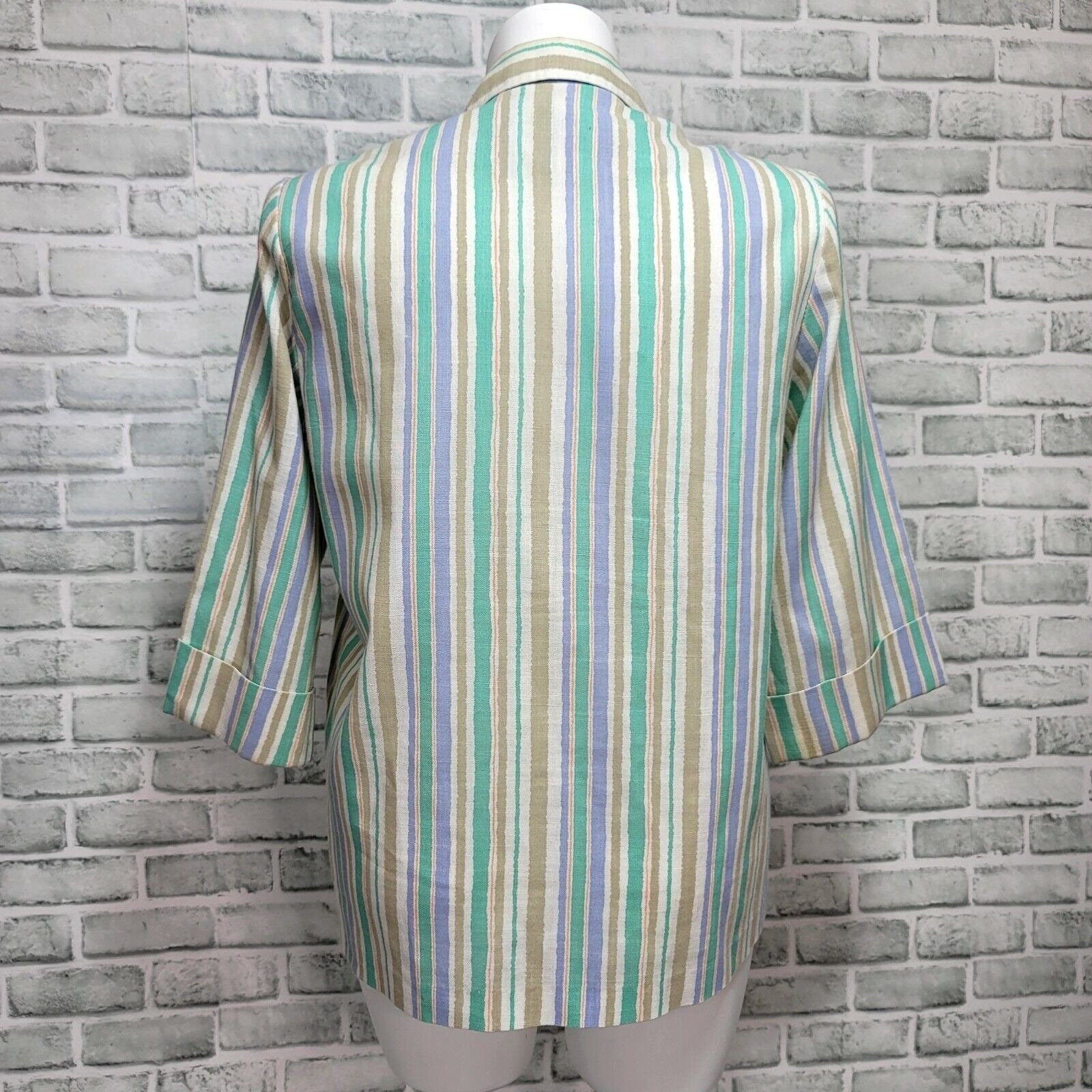 Cape Cod Match Mates Womens 16 Striped Linen Blend Blazer Jacket Made USA