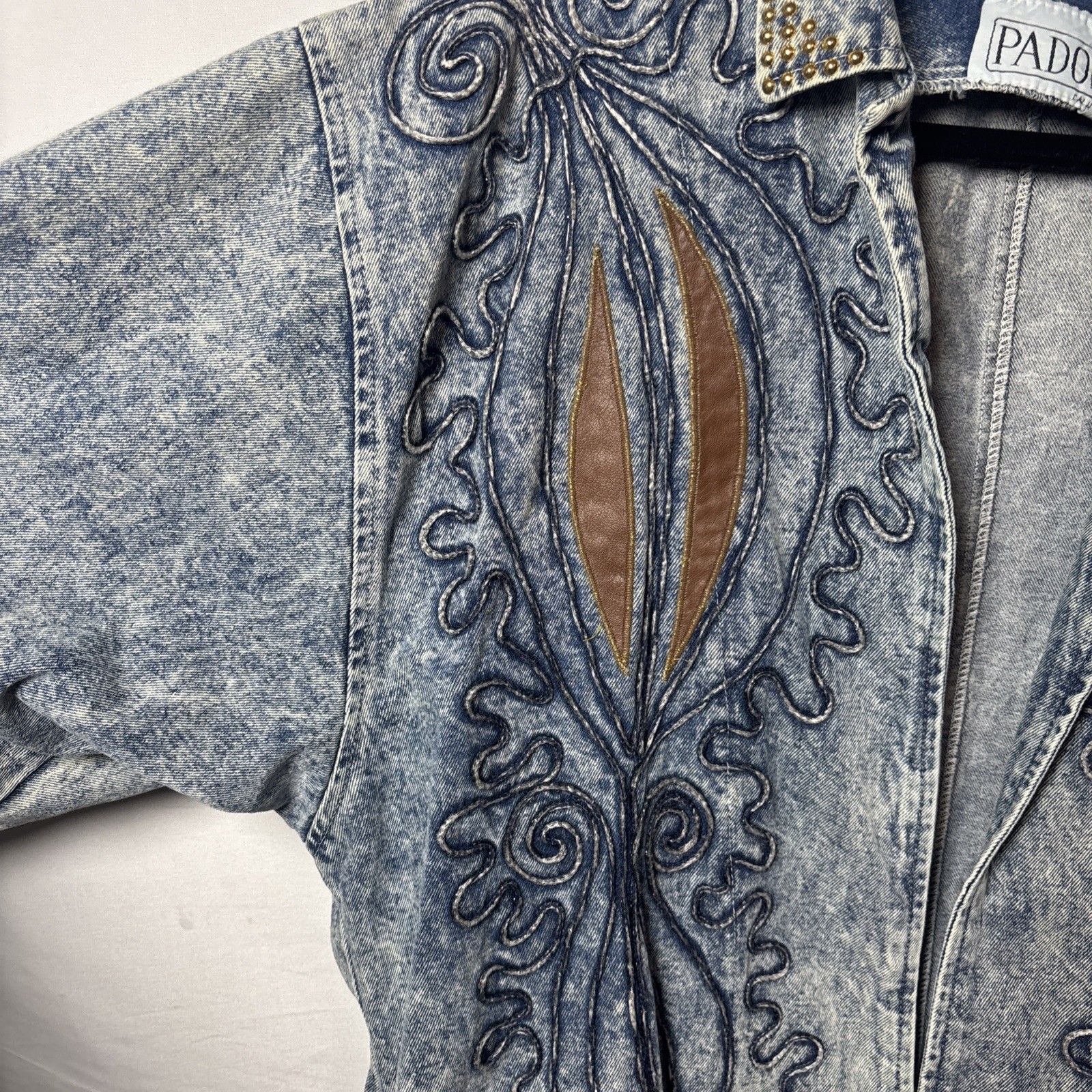 Vintage 80s 90s Denim Jacket L Acid Wash Embroidered Boho Festival Western Retro