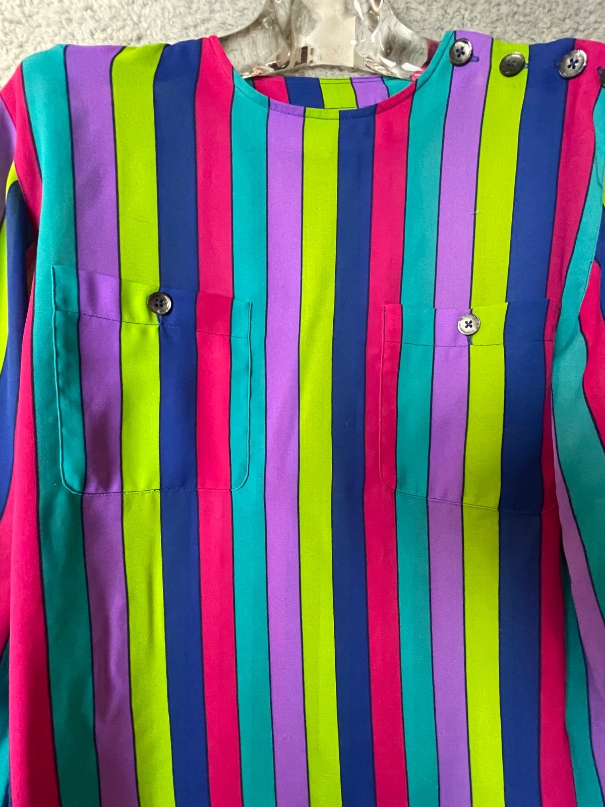 Vintage Liz Claiborne Blouse Top Womens Petites 2 Colorful Striped Secretary VTG