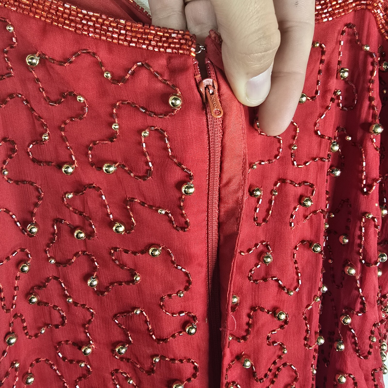 Vintage Scala Y2k Womens Medium 6 Red Beaded Silk Jessica Rabbit Dress